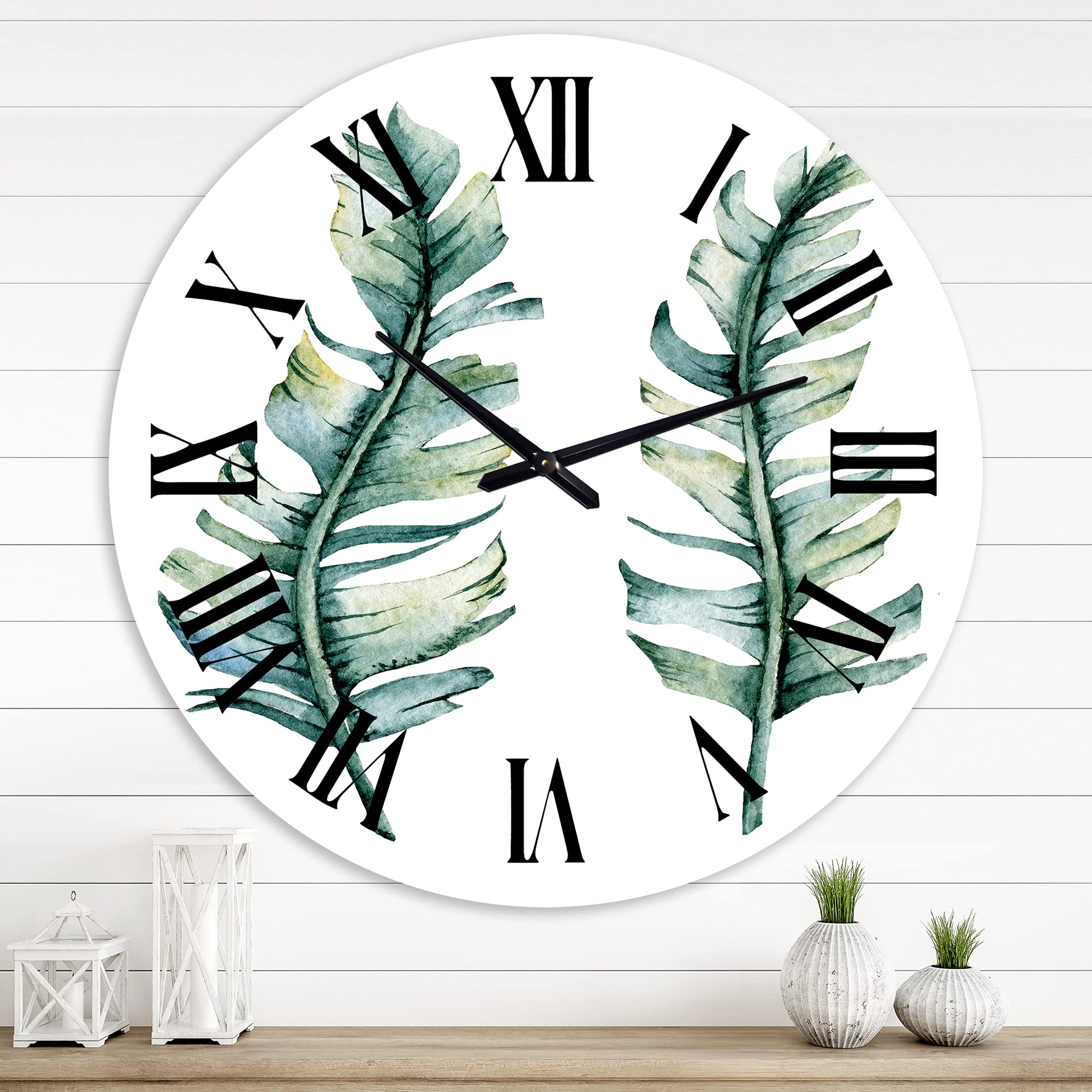 Farmhouse Wall Clock with Tropical Leaves Design - Large Floral & Botanical Wall Decor for Kitchen, Living Room, Bedroom - Perfect for Home, Office, and Gift Giving