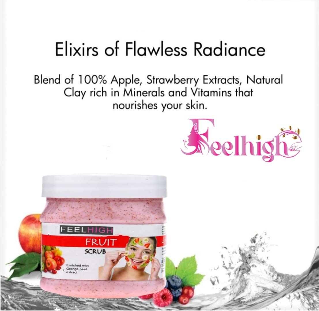 Feelhigh Face & Body Exfoliating Scrub with Mixed Fruit Extracts & Vitamin C - Brightening & Hydrating Skincare Set (2-Piece) for Glowing Skin at Home or Spa