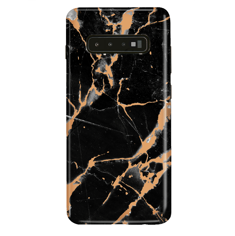 Samsung Galaxy Case in Black Marble with Rose Gold Chrome - Stylish & Protective Phone Cover for Everyday Use, Work, and Travel
