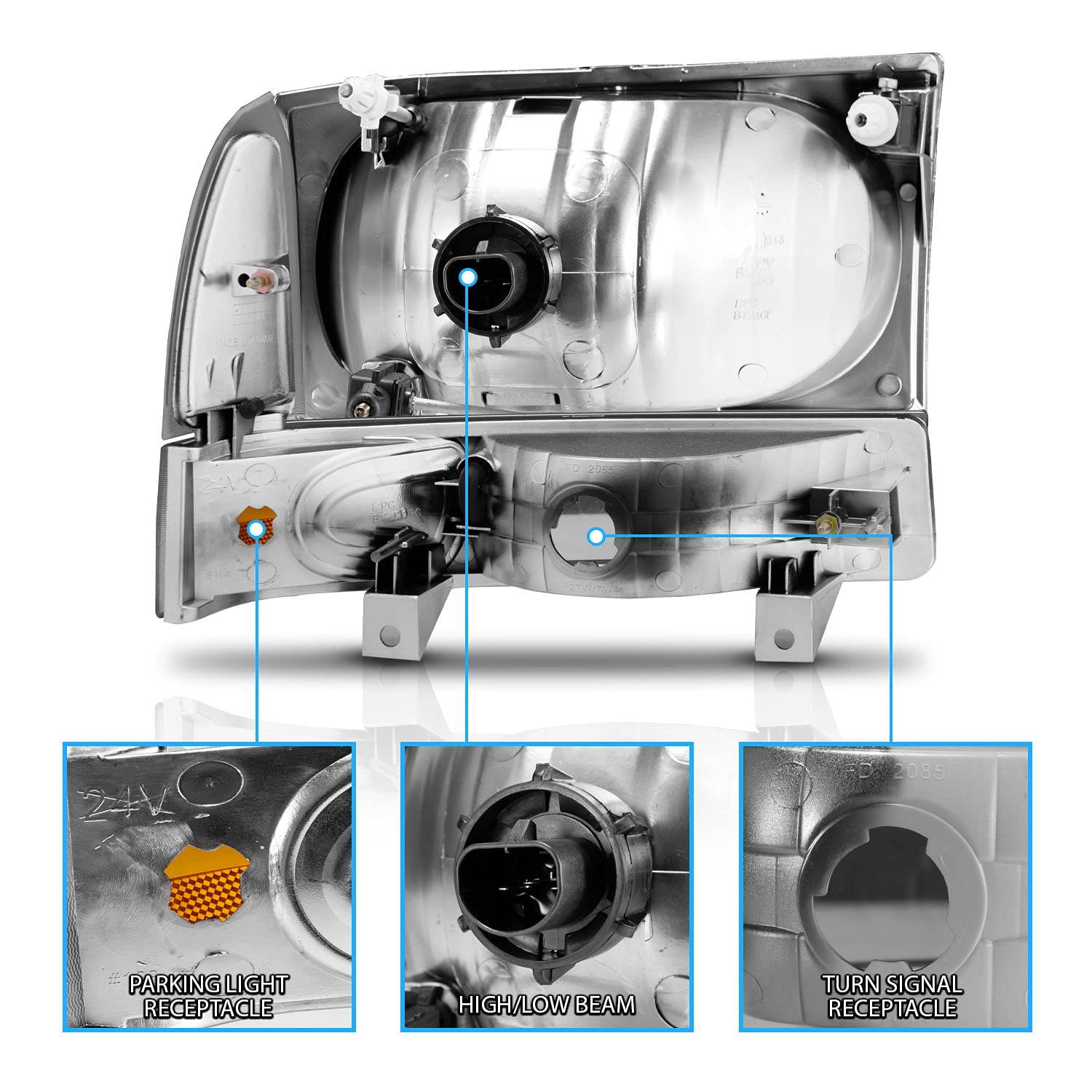 AmeriLite OE Black Headlights Set for Ford Excursion/Super Duty Trucks 1999-2004 - Upgrade Your Night Driving