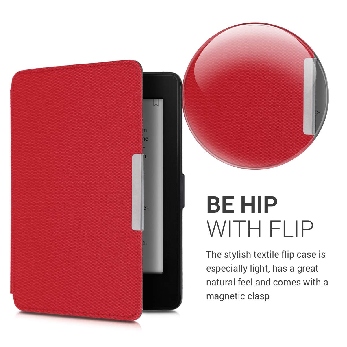 kwmobile Protective Case for Amazon Kindle Paperwhite - Nylon e-Reader Cover with Book Style Folio Design - Red | Perfect for Reading, Travel & Daily Commute