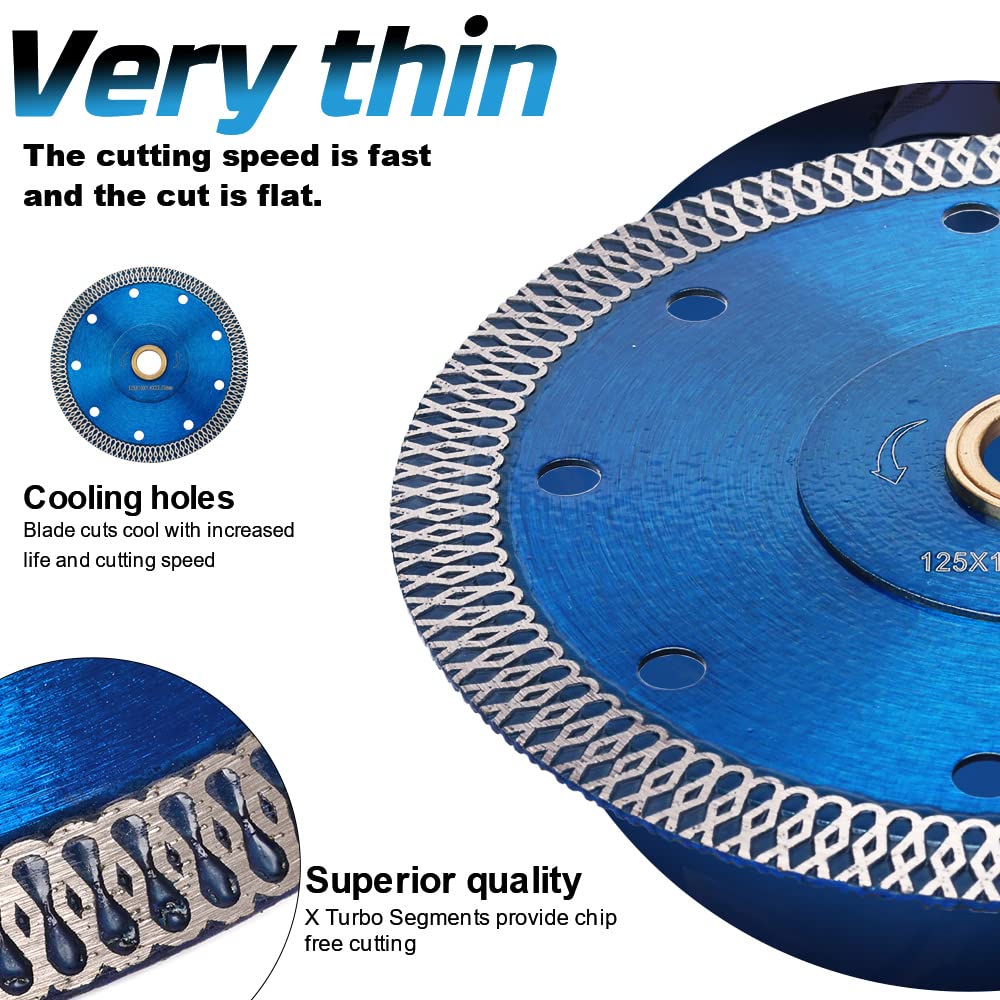 2Pcs 5-Inch Ultra Thin Diamond Tile Saw Blade - Premium Porcelain, Granite, Marble Cutting Disc for Wet/Dry Use - Perfect for DIY Home Renovation & Professional Tile Installation (5