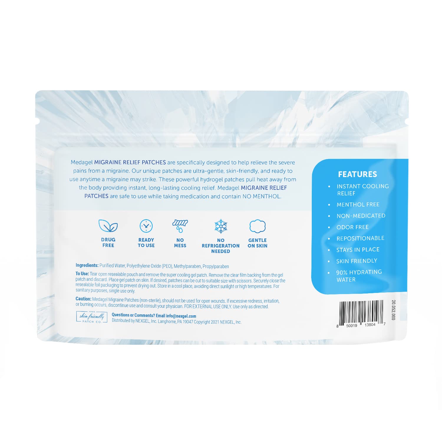 Migraine Relief Cooling Patches for Headaches, Fever & Hormonal Pain - Mess-Free Hydrogel Therapy, Made in USA (4 Patches) - Perfect for Work, Travel & Home Use