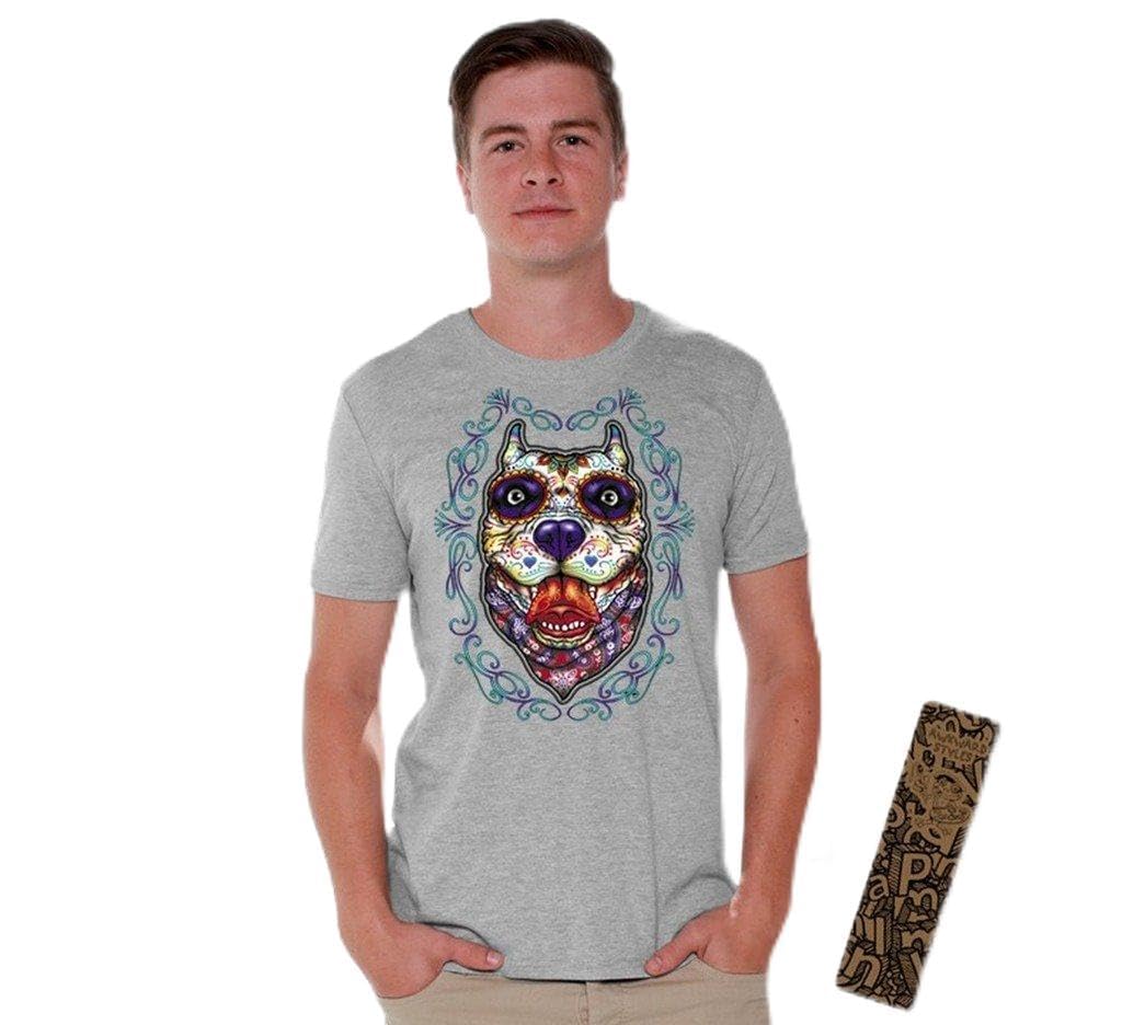 Pitbull Skull T-Shirt - Unique Sugar Skull Design with Free Bookmark - Perfect for Bikers, Rock Fans & Pet Lovers