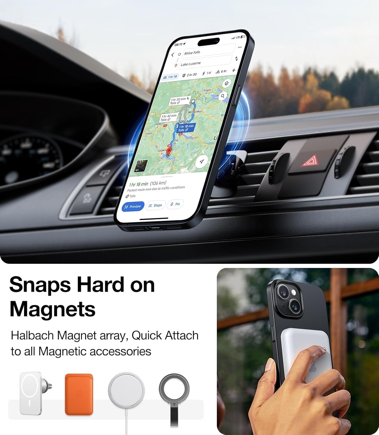 TORRAS Ultra Thin Magnetic Case for iPhone 15 with MagSafe - 19N Strong Magnetic Force, Slim & Invisible Design, Velvety Grip - Hard Protective Phone Cover (Black) | Perfect for Everyday Use, Office & Travel Protection