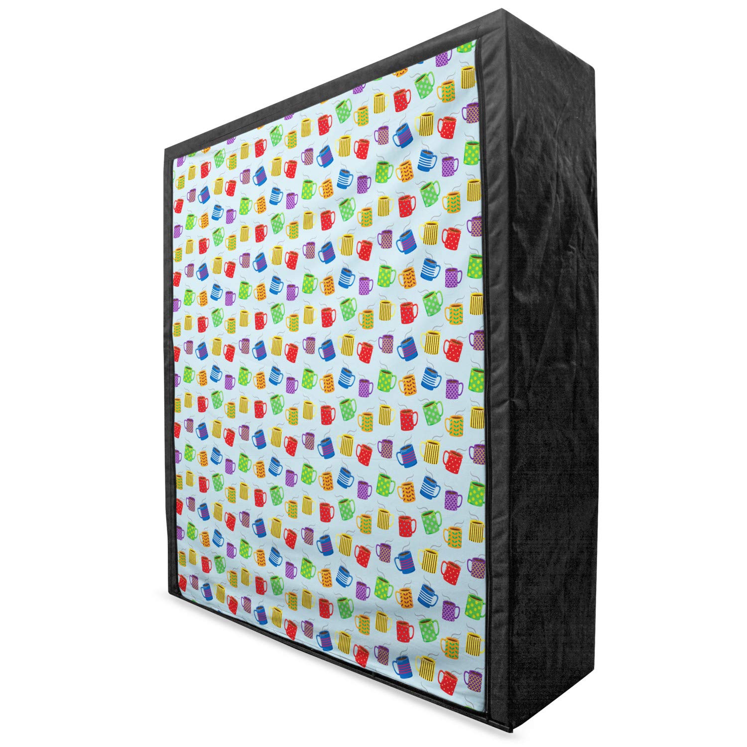 Ambesonne Portable Fabric Wardrobe with Shelves - 59 Inch Multicolor Coffee-Themed Clothing Organizer & Storage Closet | Perfect for Bedroom, Dorm, or Small Space Organization | Features Vibrant Mug Patterns with Hot Beverage Aroma Design