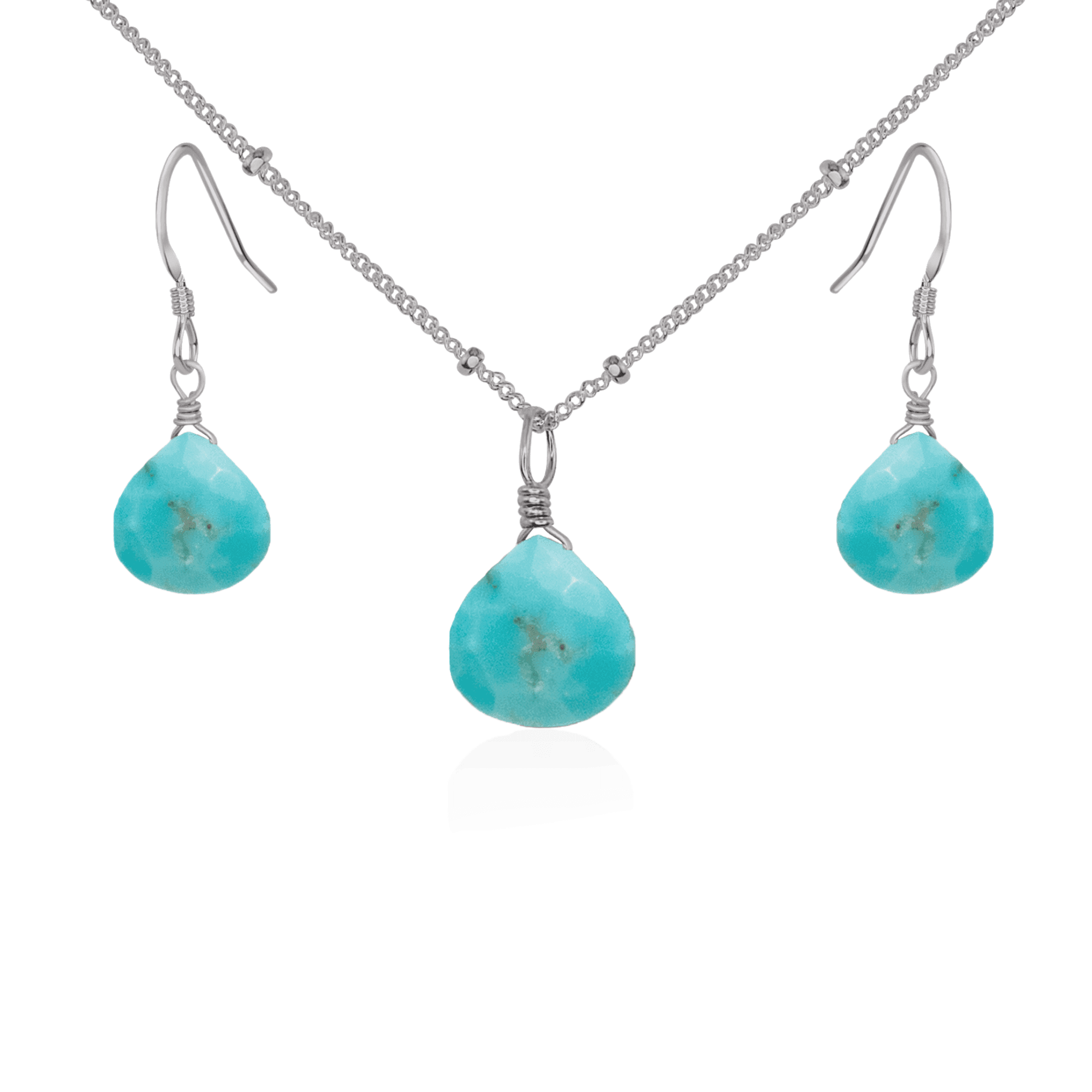 Turquoise Tiny Teardrop Earrings & Necklace Set - Dainty Bohemian Jewelry for Women | Perfect for Weddings, Parties & Everyday Wear