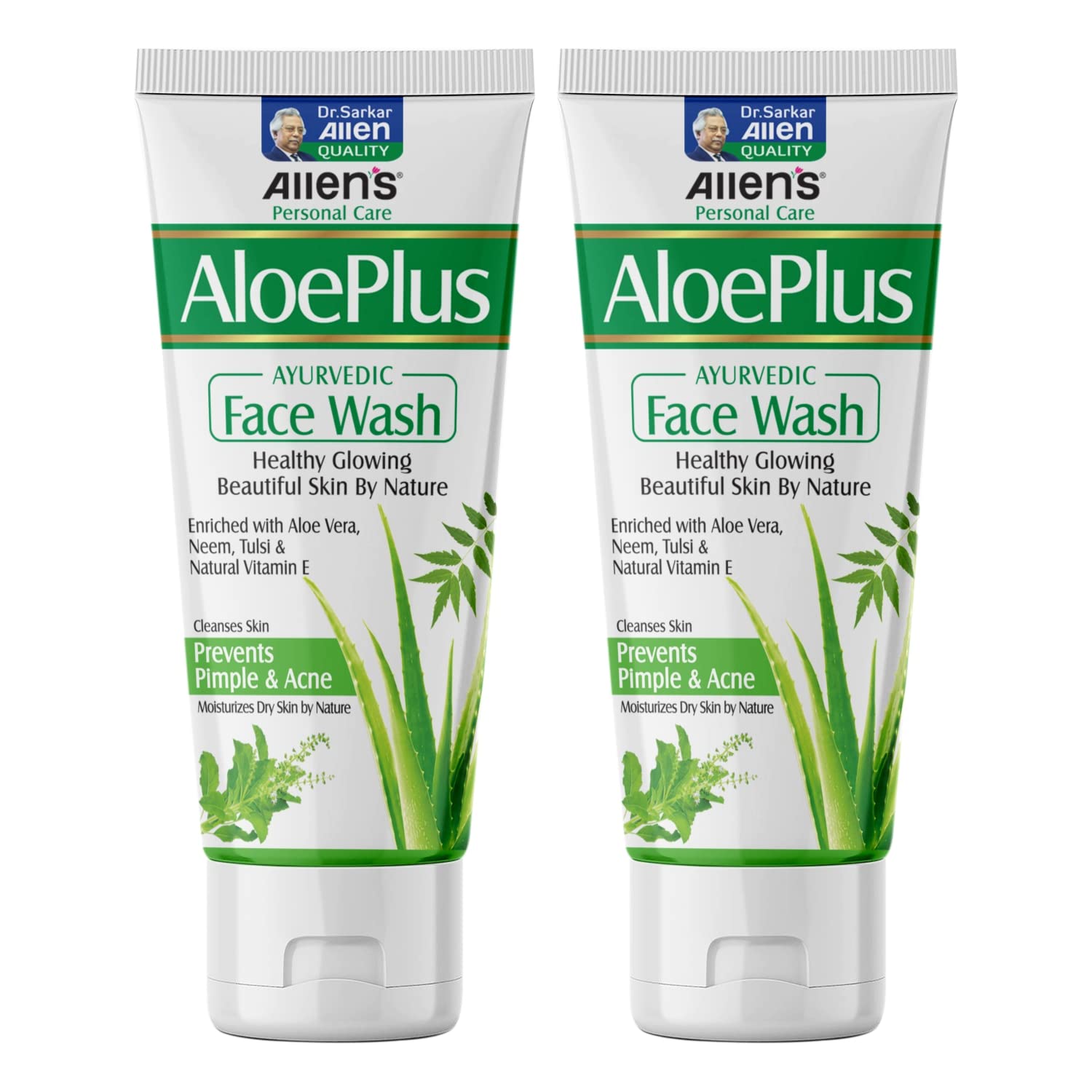 AloePlus Ayurvedic Face Wash (100ml X 2) - Gentle Cleansing for Acne-Prone Skin | Removes Dirt, Pollution & Impurities | Natural Ayurvedic Formula for Clear Skin | Perfect for Daily Skincare Routine & Travel