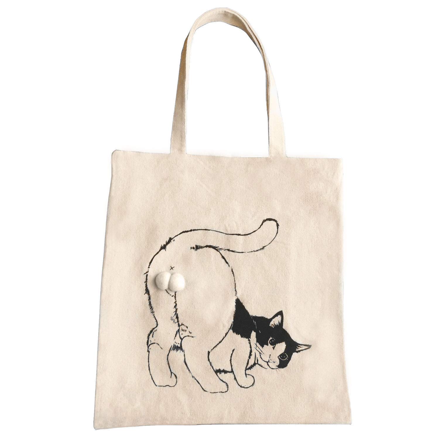 Stylish Women's Tote Bag with Adorable Kitty Cat Ball Design - Handmade Canvas Shoulder Bag with Zipper Closure & Inner Pocket | Perfect for Work, Shopping, and Daily Use