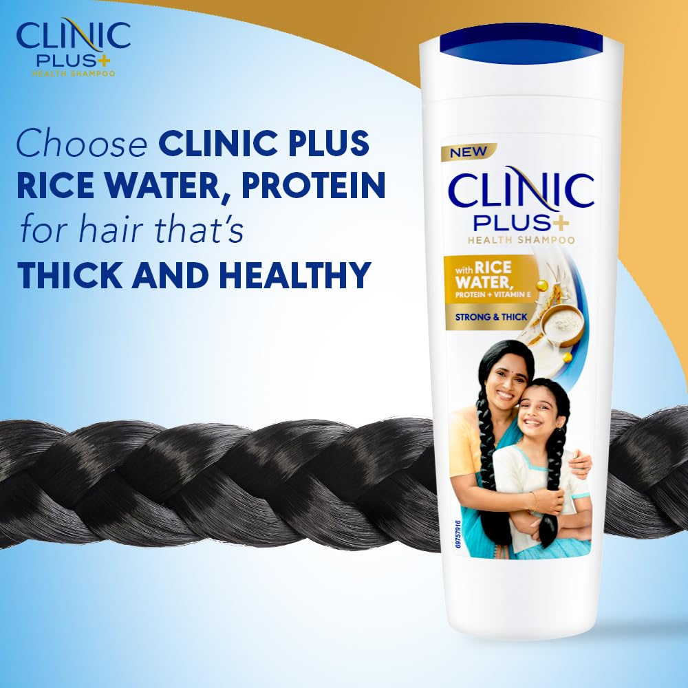 Clinic Plus Strong & Thick Shampoo with Rice Water, Protein & Vitamin E - 175ml | Hair Growth & Repair for Damaged Hair | Daily Use for Shiny, Healthy Locks