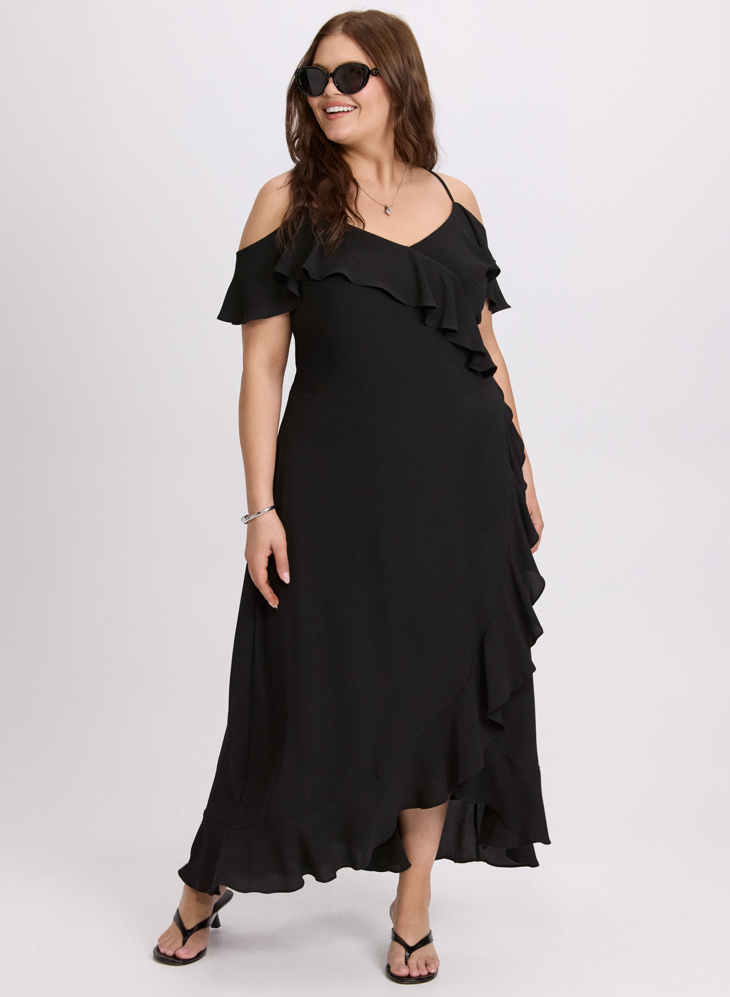 Elegant Cold Shoulder Midi Dress for Women - Flowy Summer Party Dress for Weddings, Dates & Beach Vacations