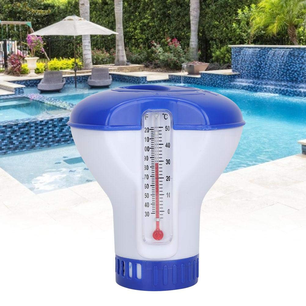 Floating Pool Chemical Dispenser with Thermometer & Tablet Holder - Automatic Chlorine Tablet Dispenser for Swimming Pools, Spas & Hot Tubs - Maintains Clean Water for Backyard, Inground & Above Ground Pools