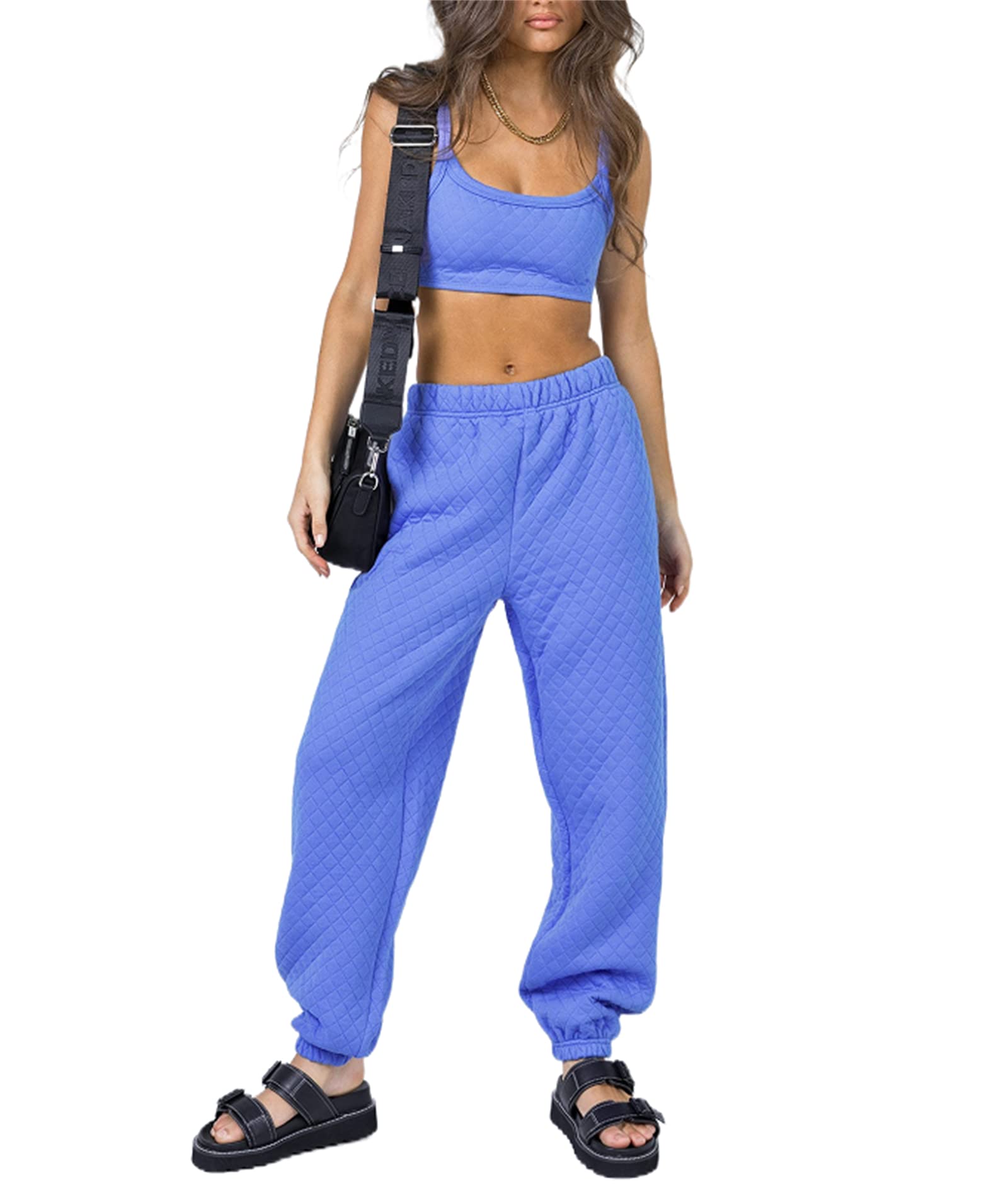 Women's High Waist Sweatpants - Workout Joggers with Cinch Bottom | Baggy Waffle Knit Lounge Pants for Yoga, Running & Casual Wear