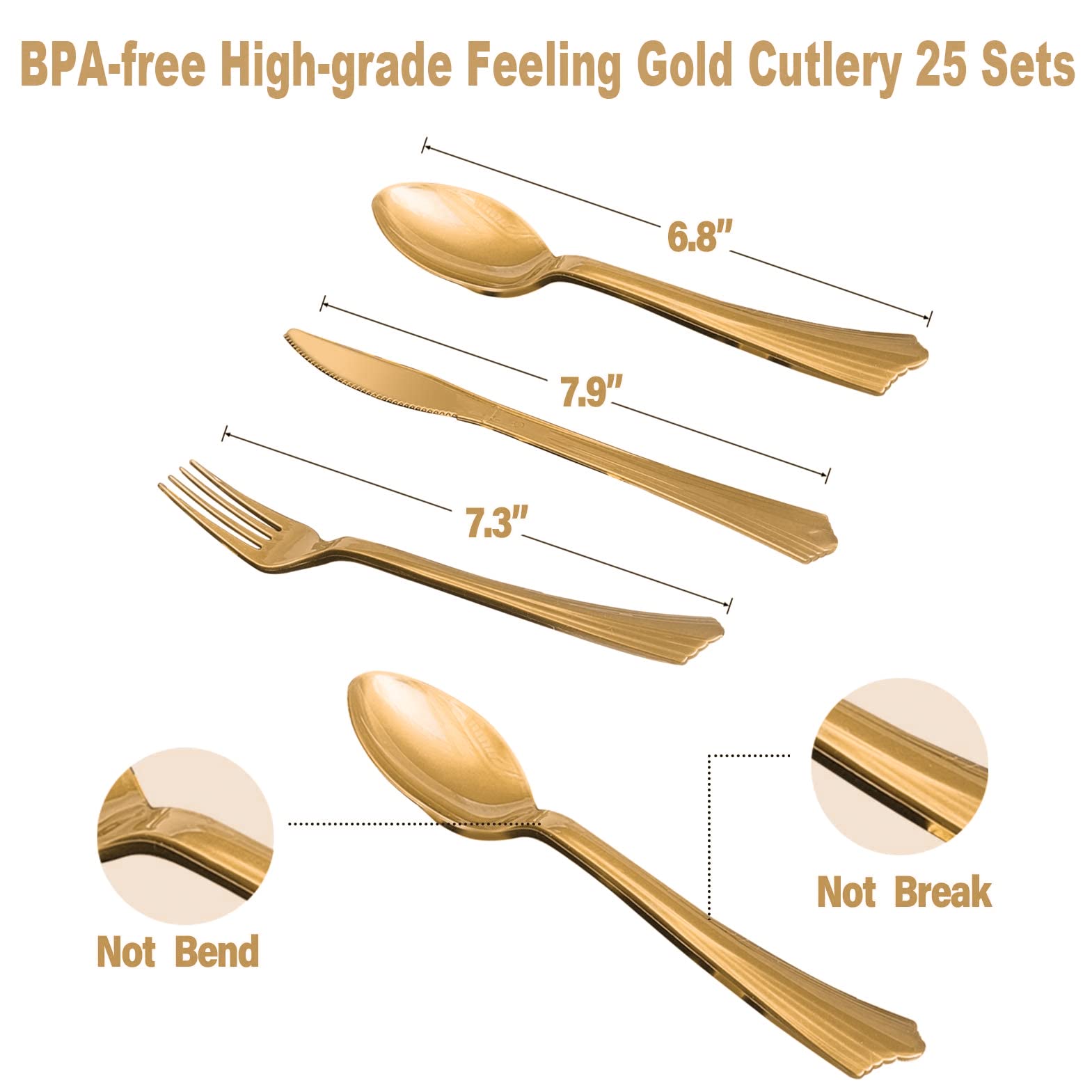 175PCS Black and Gold Party Supplies Set - Disposable Dinnerware Kit with Gold Plastic Forks, Knives, Spoons, Black Paper Plates, Napkins & Cups - Perfect for New Year's Eve, Graduation, Birthday Celebrations and Elegant Dinner Parties