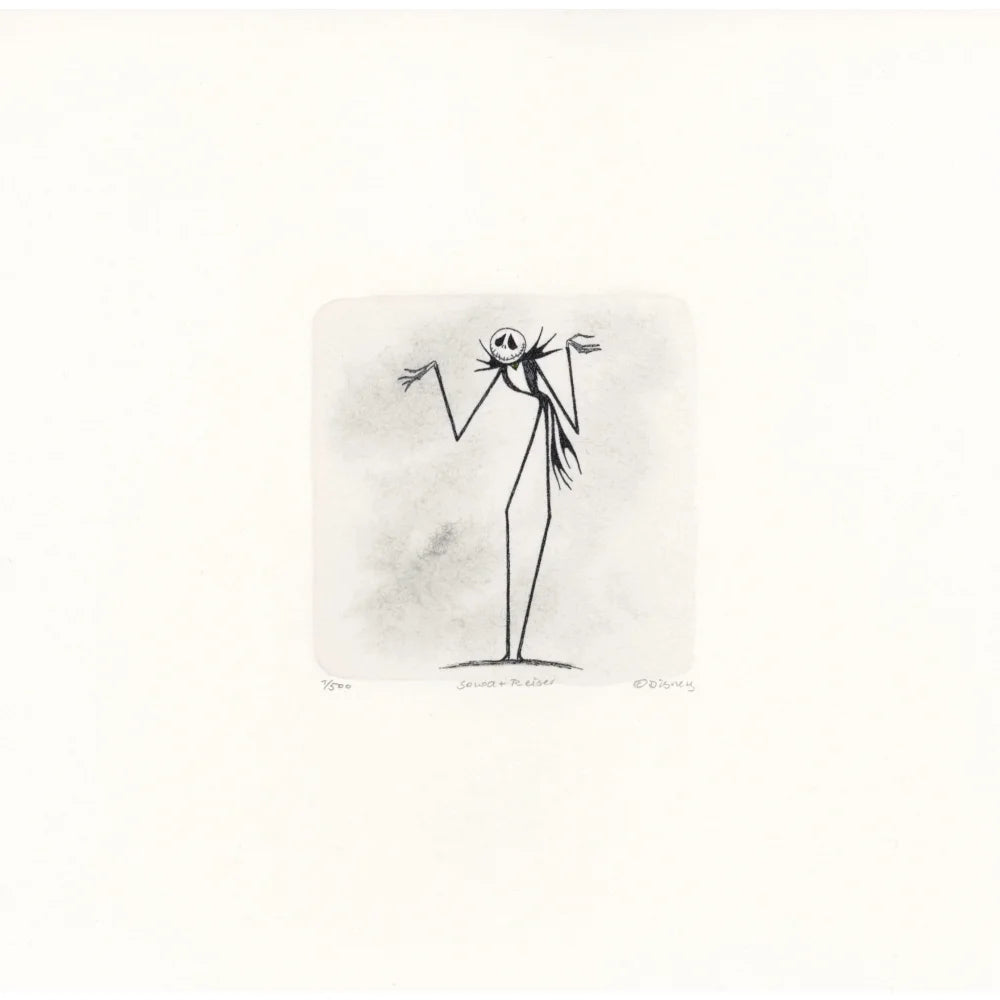 Jack Skellington Nightmare Before Christmas Sowa & Reiser Limited Edition Hand-Painted Etching #/500 - Collectible Art Print for Disney Fans, Halloween & Christmas Decor
