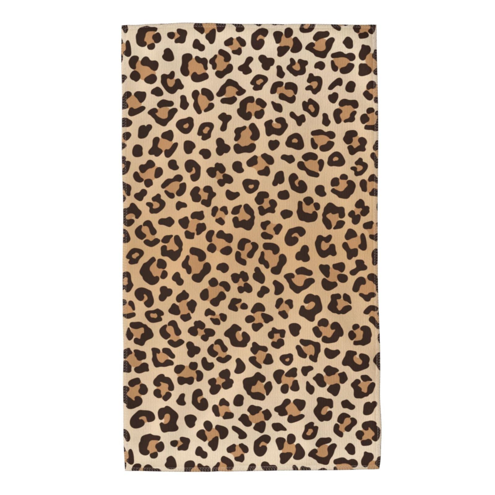 Perinsto Leopard Print Hand Towel - Soft Absorbent Animal Skin Design Decorative Fingertip Towels for Bathroom, Kitchen, Gym & Spa - 27.5