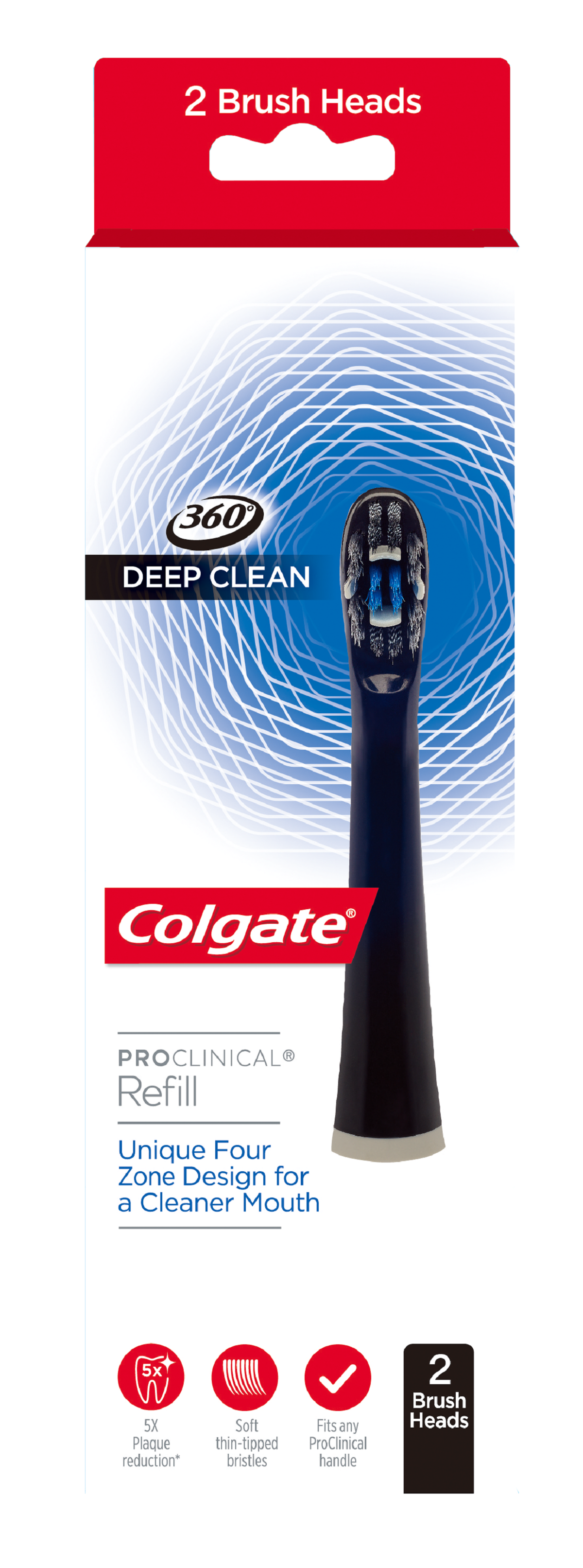Colgate Pro Clinical B150 Black Charcoal Smart Sonic Toothbrush Replacement Heads - 3D Deep Cleaning, 2 Pack - Perfect for Sensitive Teeth & Gum Care at Home or Travel