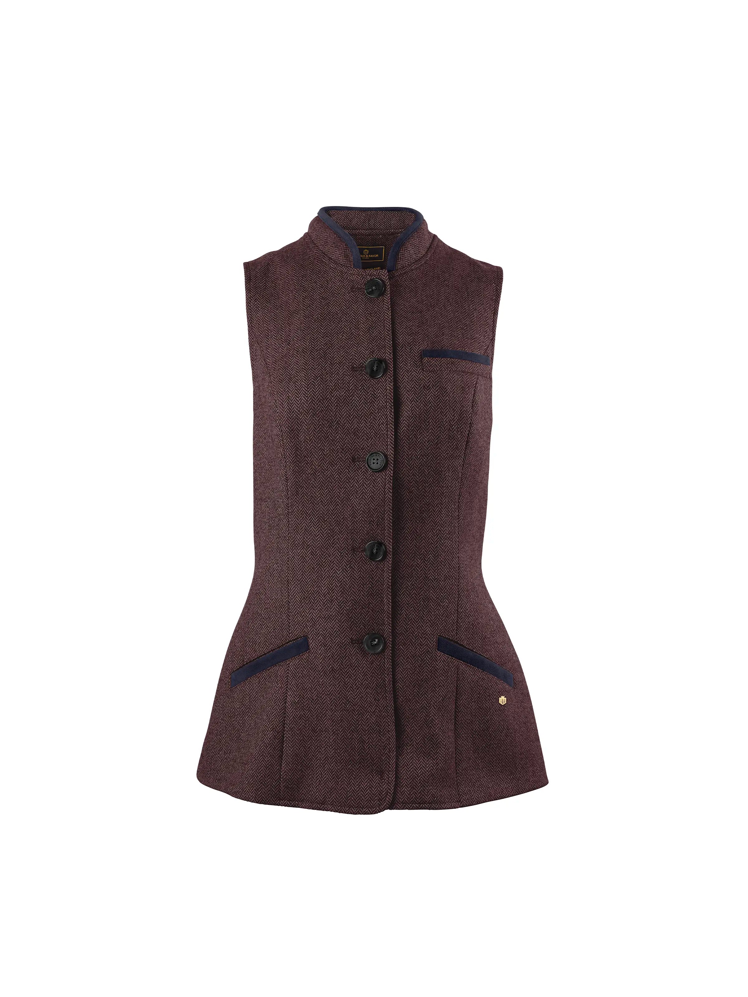 Madeline Gilet Plum Herringbone Vest for Women - Stylish & Warm Layering Piece for Fall & Winter Fashion