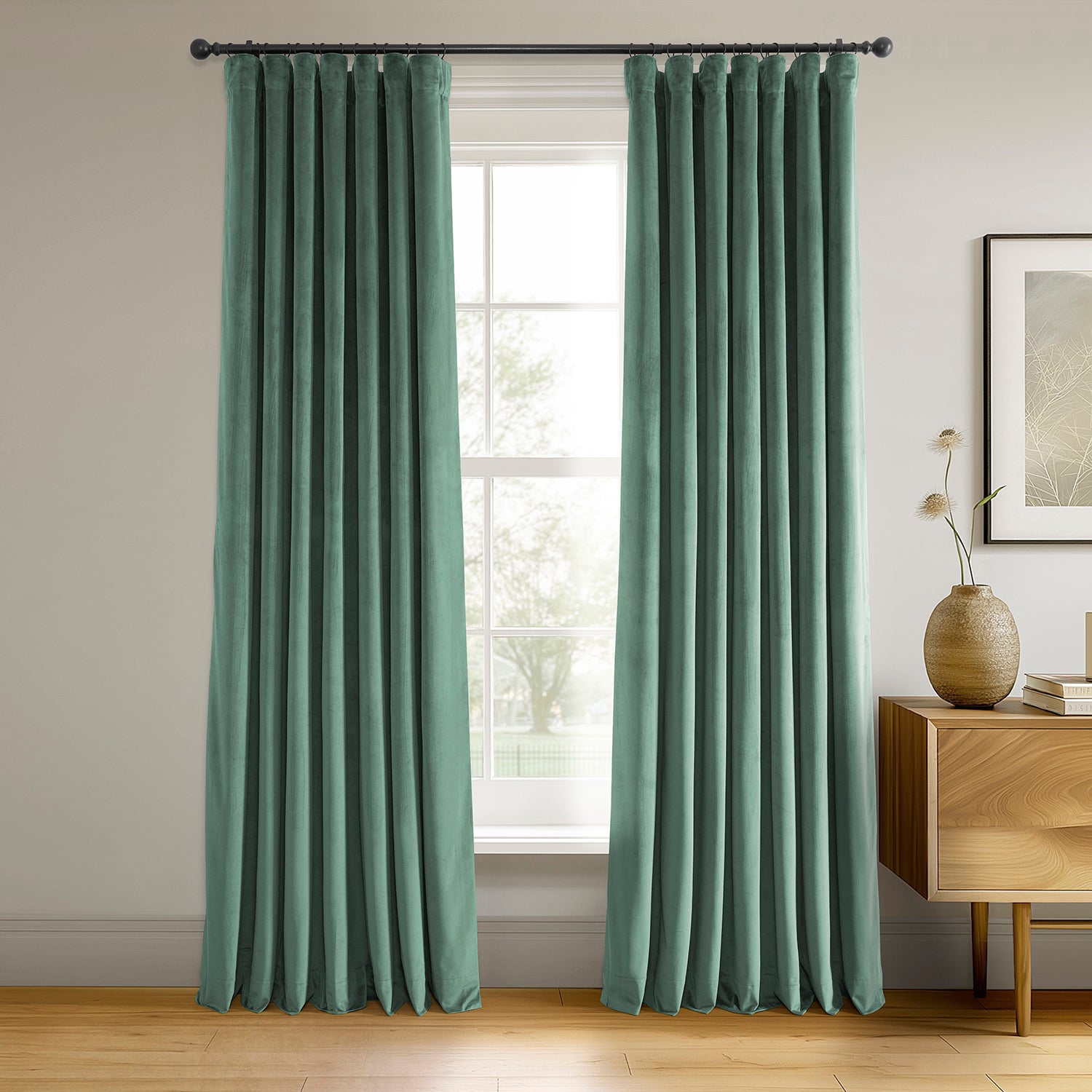 Luxury Aqua Mist Signature Velvet Blackout Curtains for Bedroom - Thermal Insulated Noise Reducing Window Drapes for Home & Office (52x84 Inches)