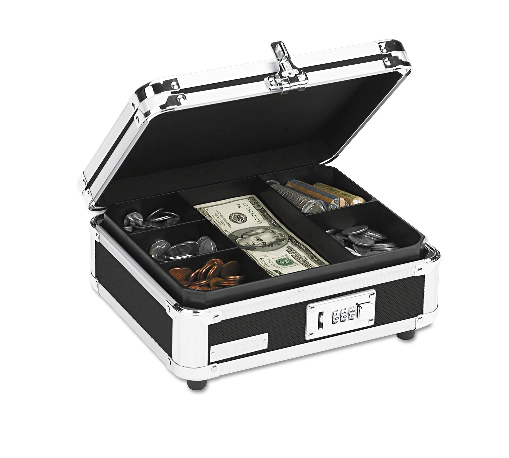 Secure Black & Chrome Plastic & Steel Cash Box with Tumbler Lock - Ideal for Home, Office, Retail Stores, and Small Business Money Storage