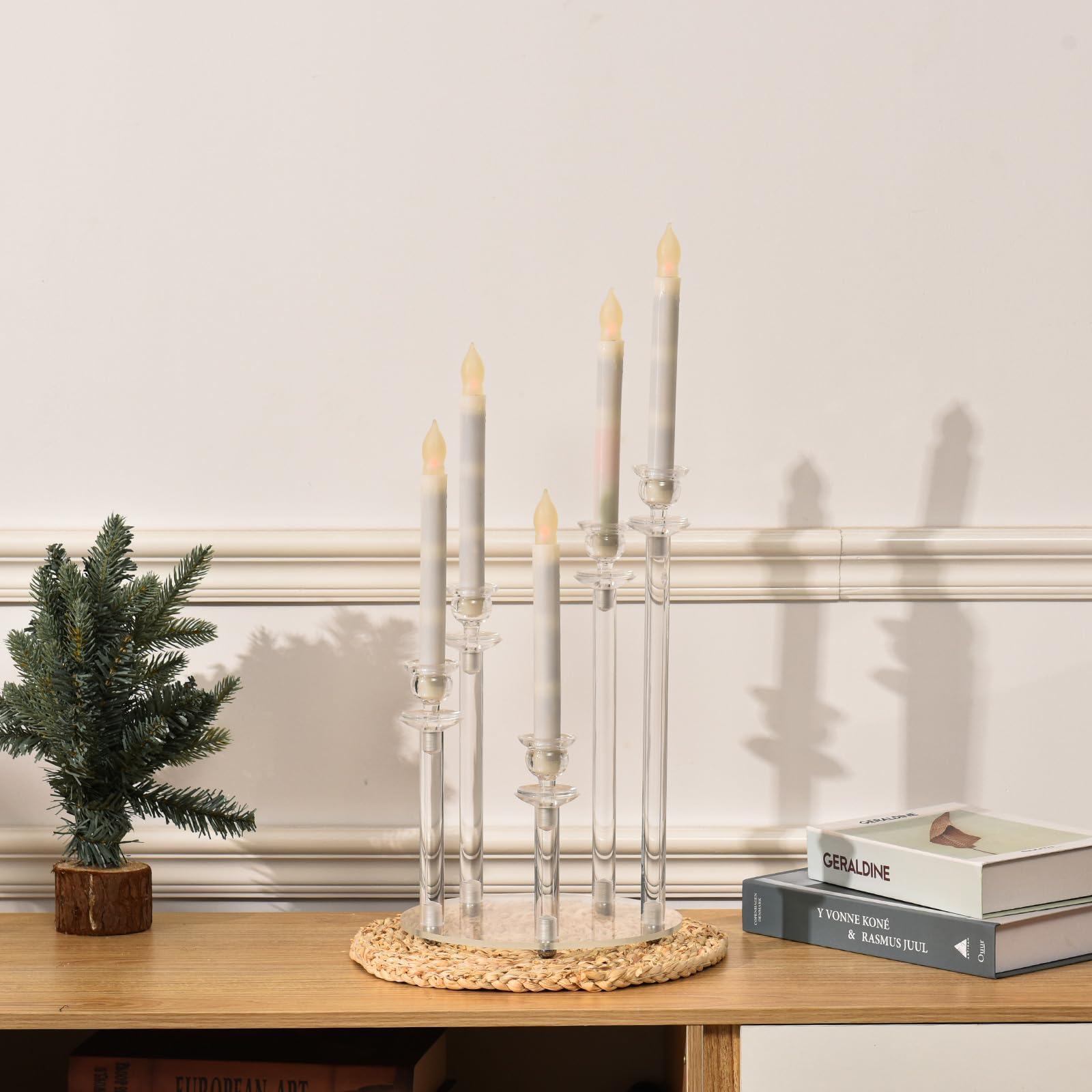 VINCIGAR 5-Arm Clear Acrylic Candelabra Taper Candle Holder - 14.5