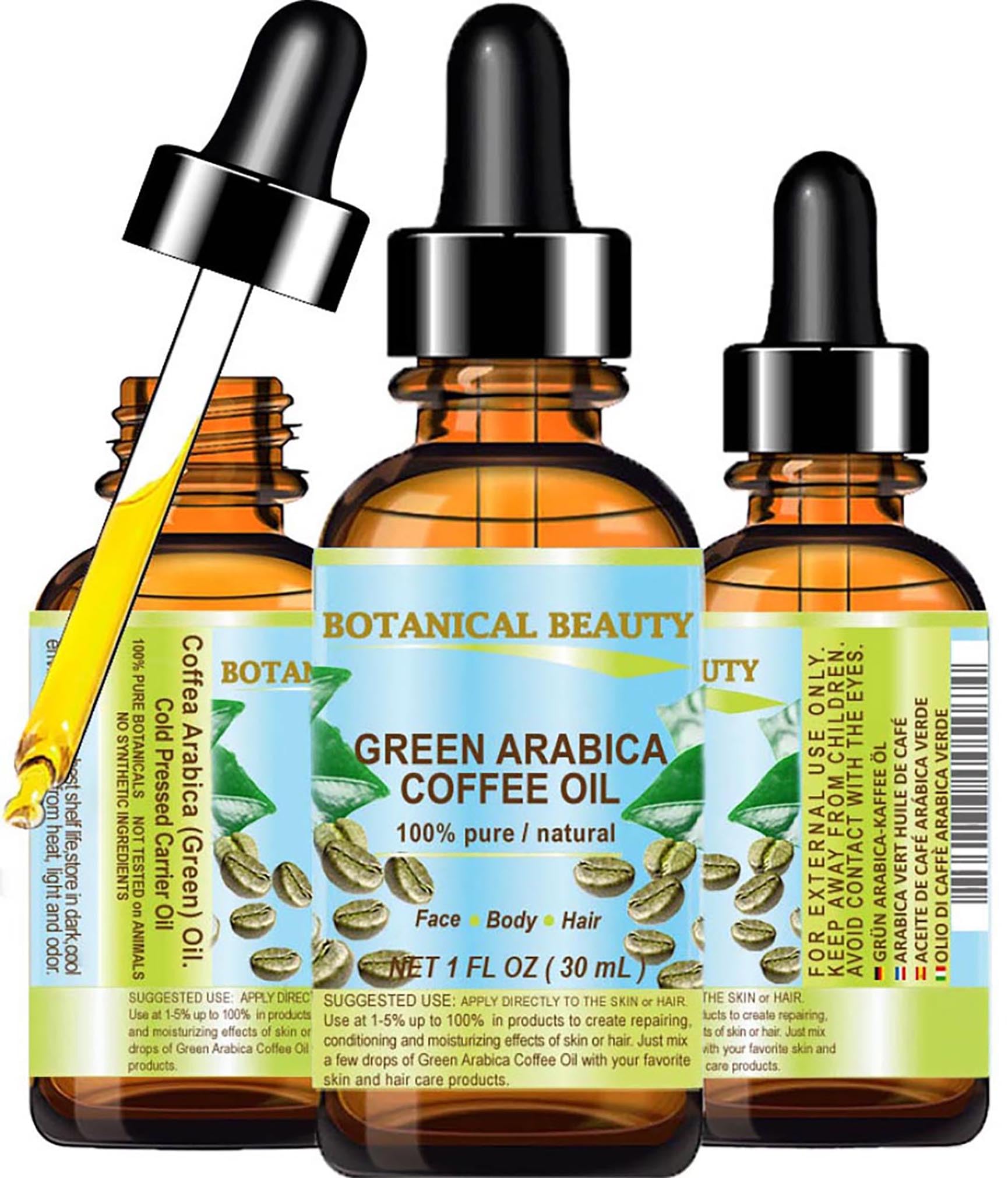 Pure Brazilian Green Arabica Coffee Oil - 100% Virgin Unrefined for Face, Skin, Hair & Nails - 1 Fl.oz (30ml) Anti-Aging Facial Oil - Natural Beauty Treatment for Dry Skin & Hair Care