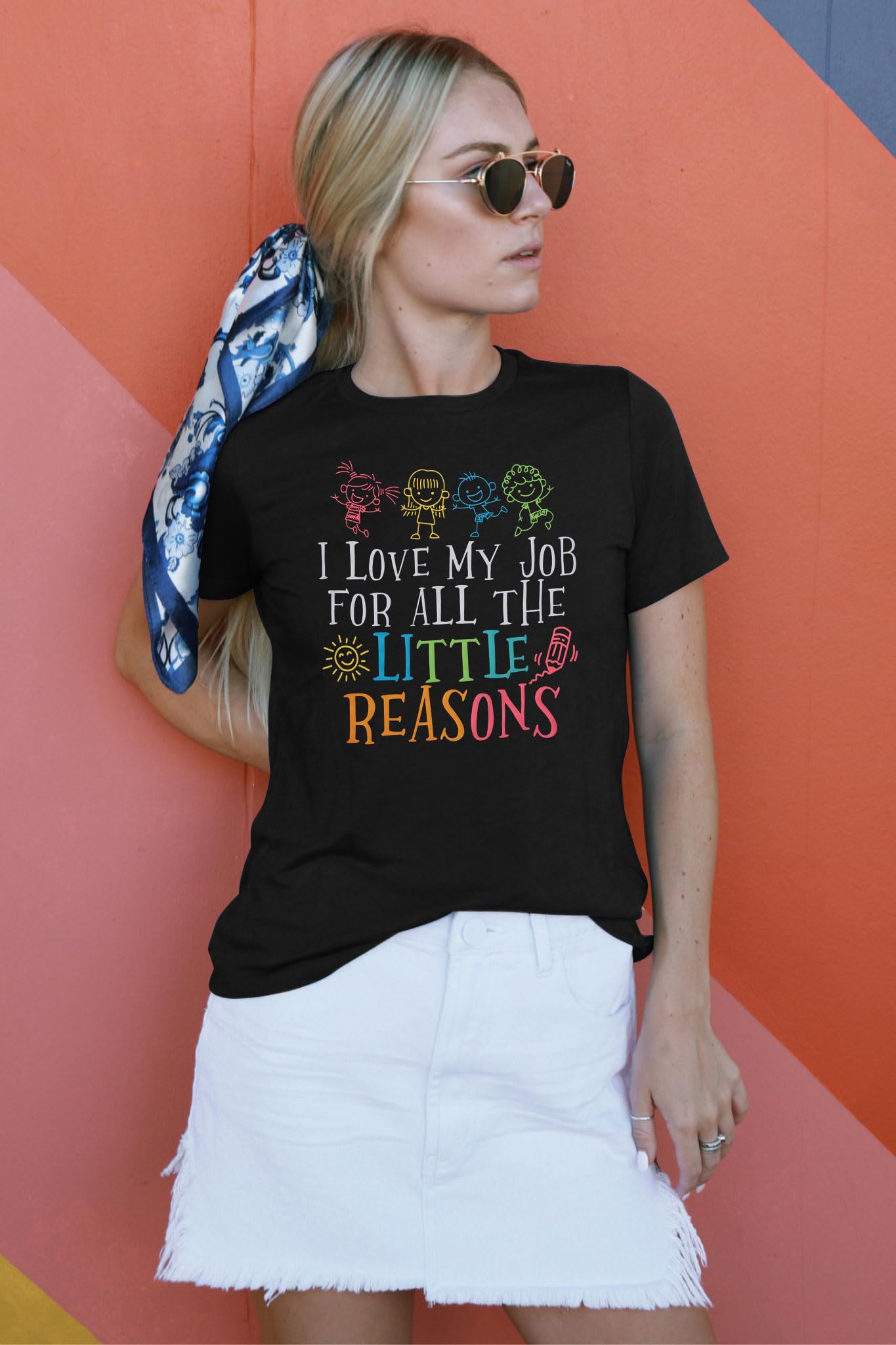 Funny Teacher Shirts for Women - 'I Love My Job for All The Little Reasons' Short Sleeve Tee | Cute Teaching Apparel & Educator Gift | Perfect for Classroom, Teacher Appreciation Week & School Events