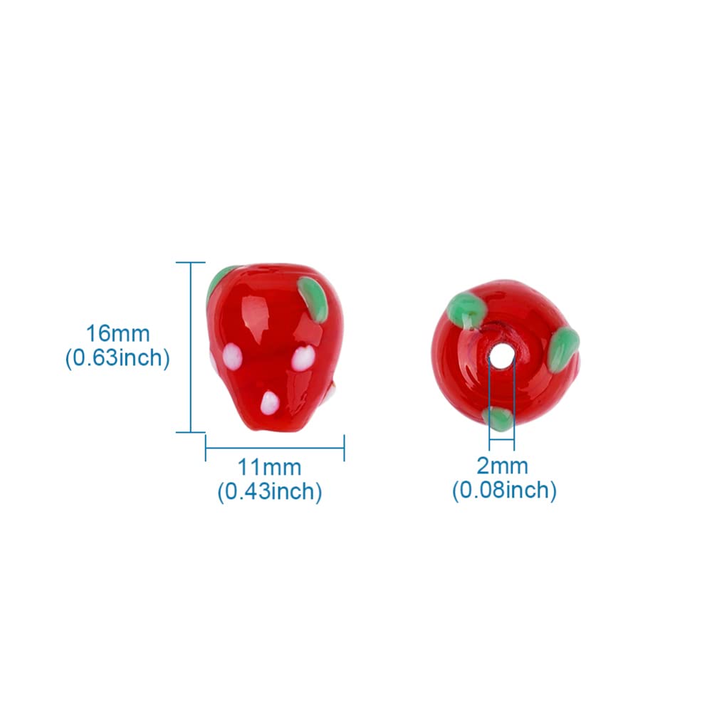 Cheriswelry 12pcs Red Strawberry Handmade Lampwork Glass Beads - 3D Cute Fruit Spacer Beads 16x11mm Center Drilled for DIY Jewelry Making, Earrings, Bracelets, Necklaces, Craft Supplies - Perfect for Summer Accessories & Gift Ideas