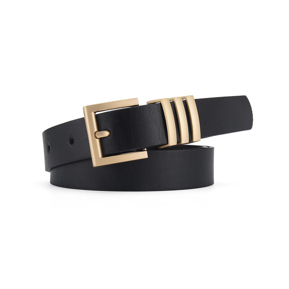 Vintage Women's Leather Belt Adjustable Fashion Accessory with Gold Buckle - Perfect for Jeans, Pants, Dresses & Office Wear | FDEETY