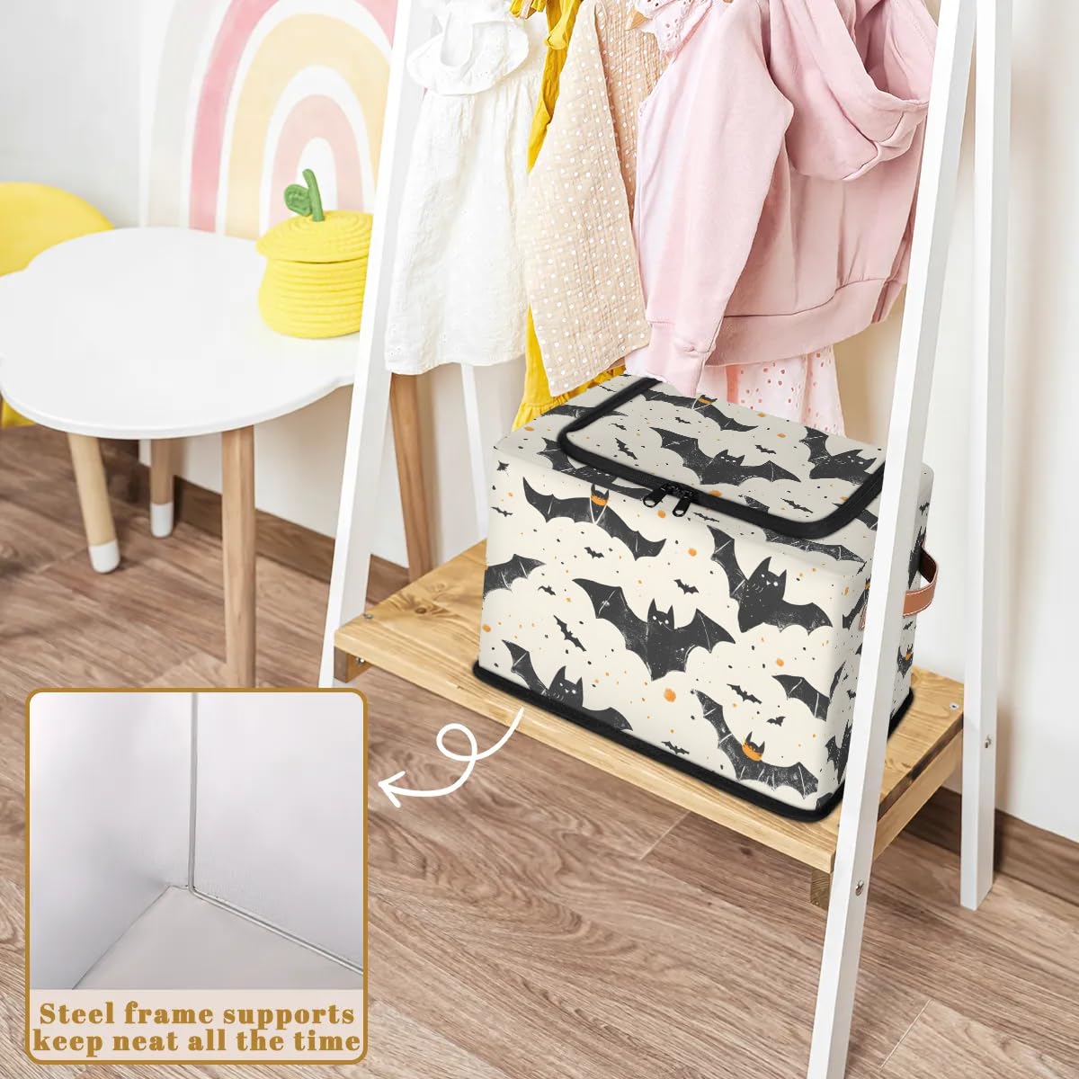 Collapsible Storage Bins with Lids - Halloween Bat Design Stackable Fabric Storage Cubes for Clothes, Toys, Blankets | Dustproof Closet Organizer for Home, Bedroom & Nursery Organization