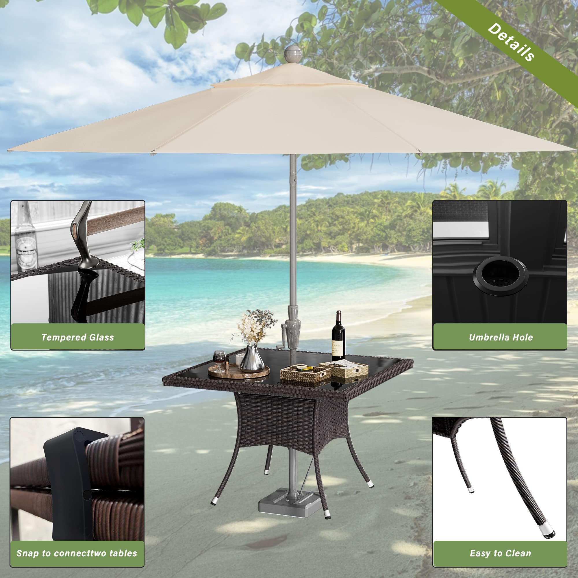 5-Piece Rattan Wicker Dining Set for 4 with Glass Top Table & Umbrella Hole - Indoor Outdoor Patio Furniture for Backyard, Garden, Poolside & Kitchen (Gray) - Perfect for Al Fresco Dining & Entertaining