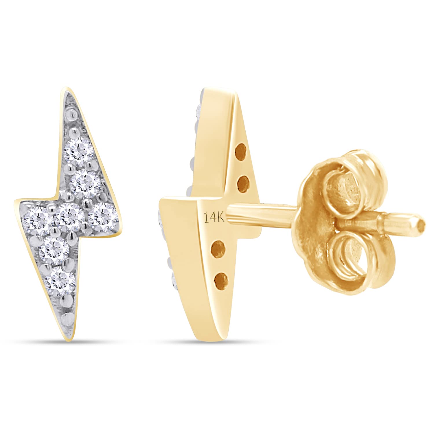 14K White Gold Round White Natural Diamond Accent Lightning Bolt Stud Earrings for Women - Perfect for Everyday Wear, Parties & Gifts