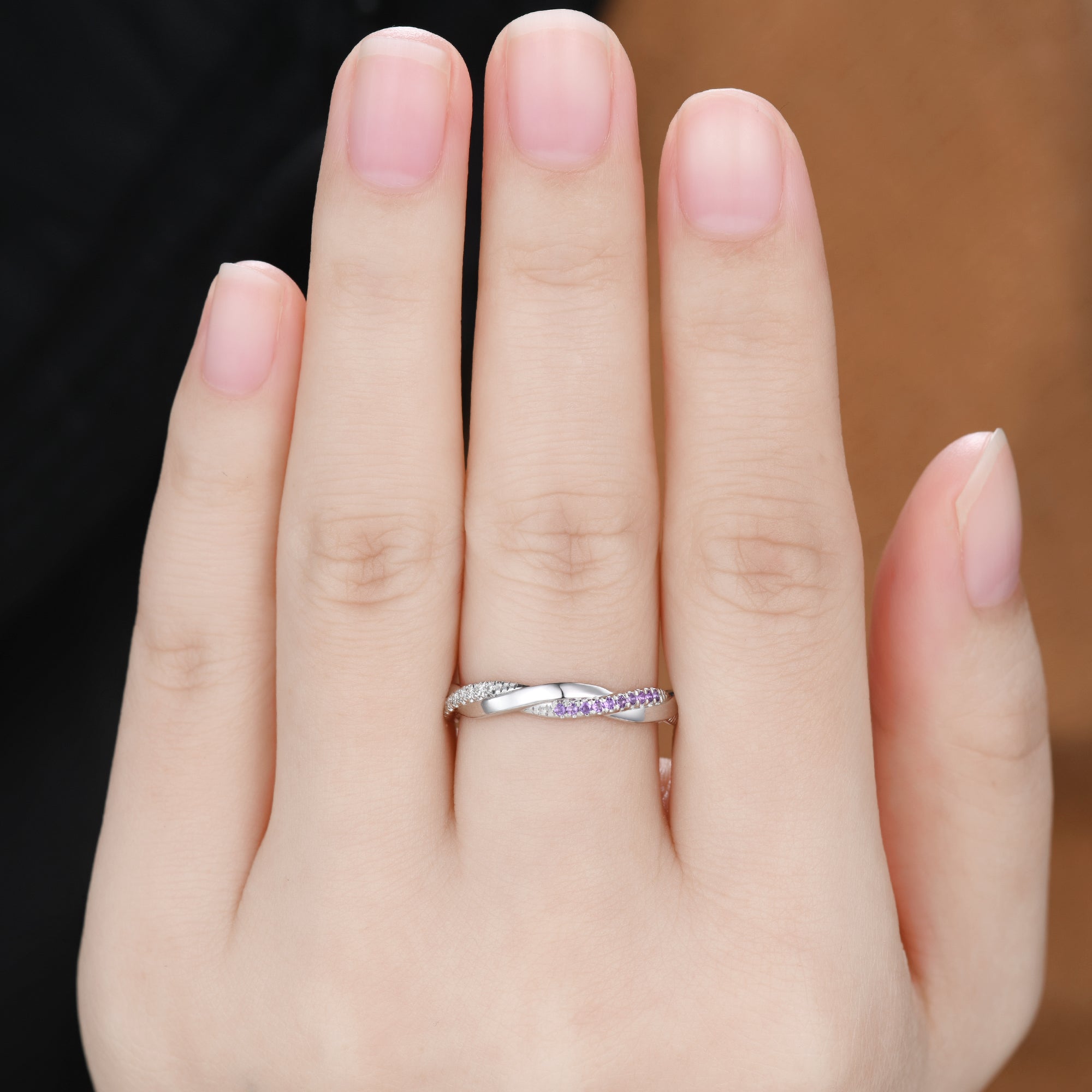 Twisted Amethyst Moissanite White Gold Wedding Band - Full Eternity Ring for Women | Elegant Bridal Jewelry, Anniversary Gift & Special Occasion Ring
