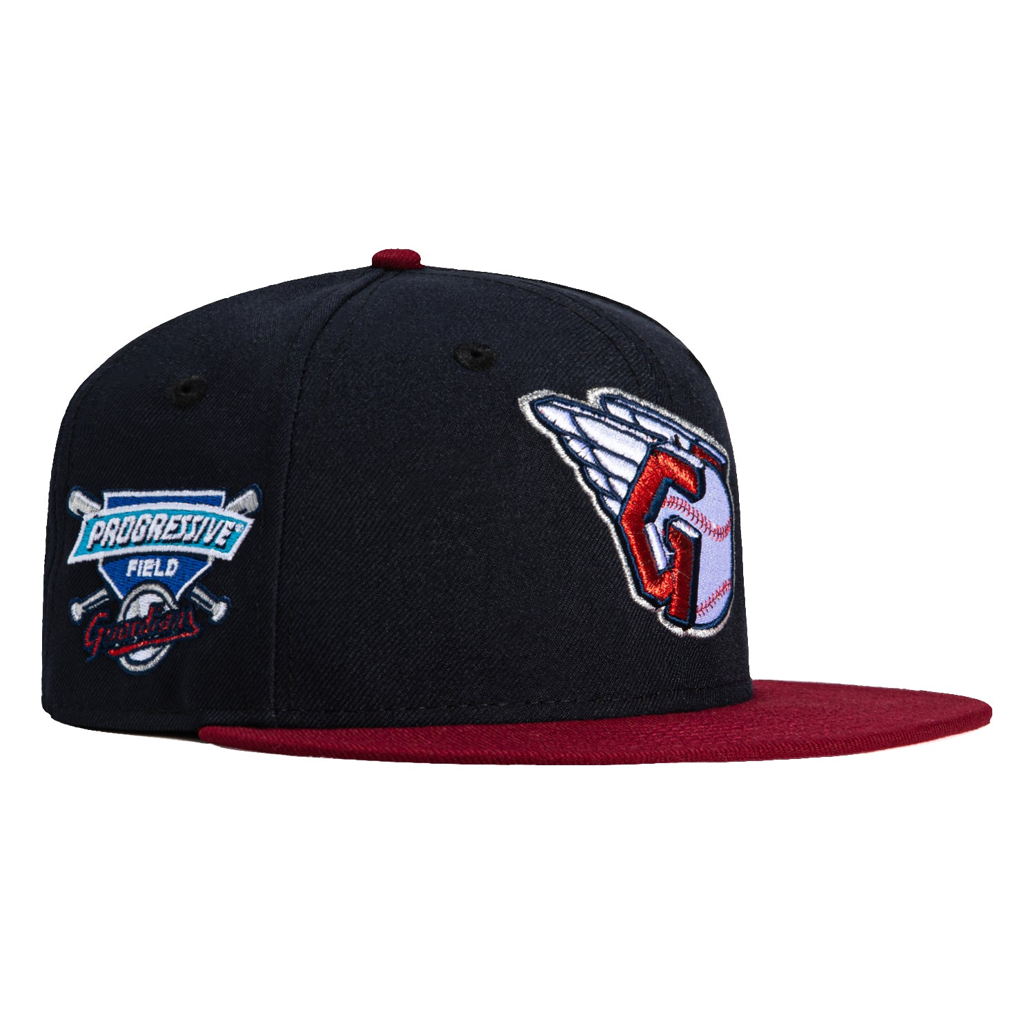 New Era 59Fifty Cleveland Indians MLB Baseball Cap with Progressive Field Patch - Navy & Cardinal Red Alternate Hat for Men | Game Day, Sports Fan Gear, Casual Wear