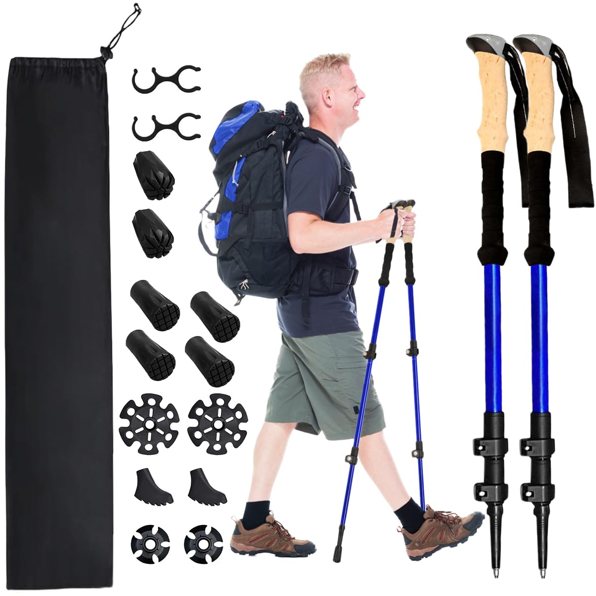 Lightweight Collapsible Trekking Poles for Hiking, Walking & Backpacking - Adjustable 7075 Aluminum Hiking Sticks with Comfortable EVA Grip & Nylon Flip Lock - Perfect for Adults, Kids & Seniors - Ideal for Mountain Trails, Camping & Outdoor Adventures