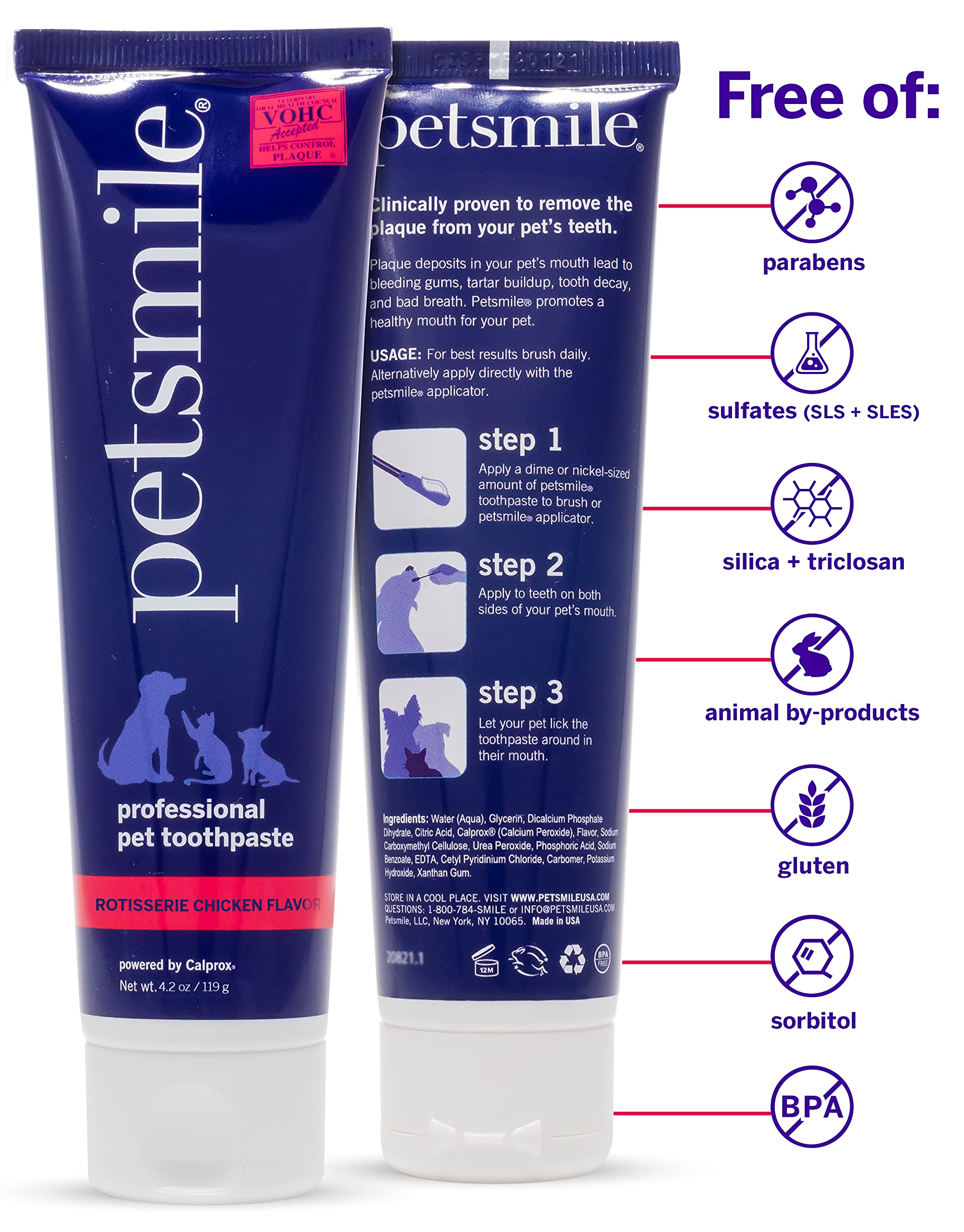 Petsmile Professional Whitening Dog Toothpaste - VOHC Approved Plaque Control Pet Toothpaste with Rotisserie Chicken Flavor | Human-Grade Dental Care for Dogs | Freshens Breath & Whitens Teeth | Perfect for Daily Oral Hygiene & Vet Recommended Dental Routine (4.2 Oz)
