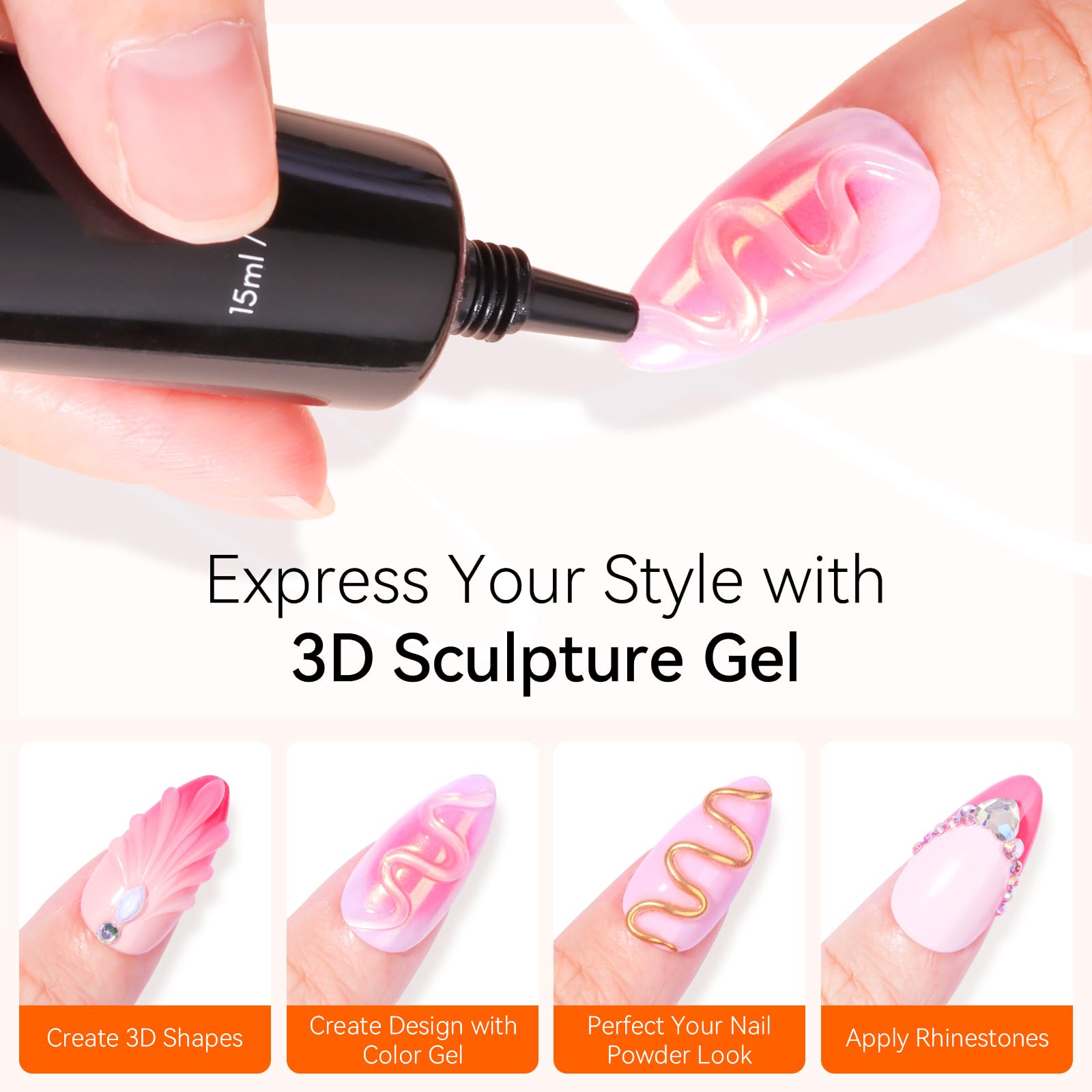 Makartt 3D Nail Gel - 15g No Wipe Clear Sculpting Gel Polish for DIY Nail Art, Drawing, Molding & Decoration | Professional Nail Glue for Salon & Home Manicures