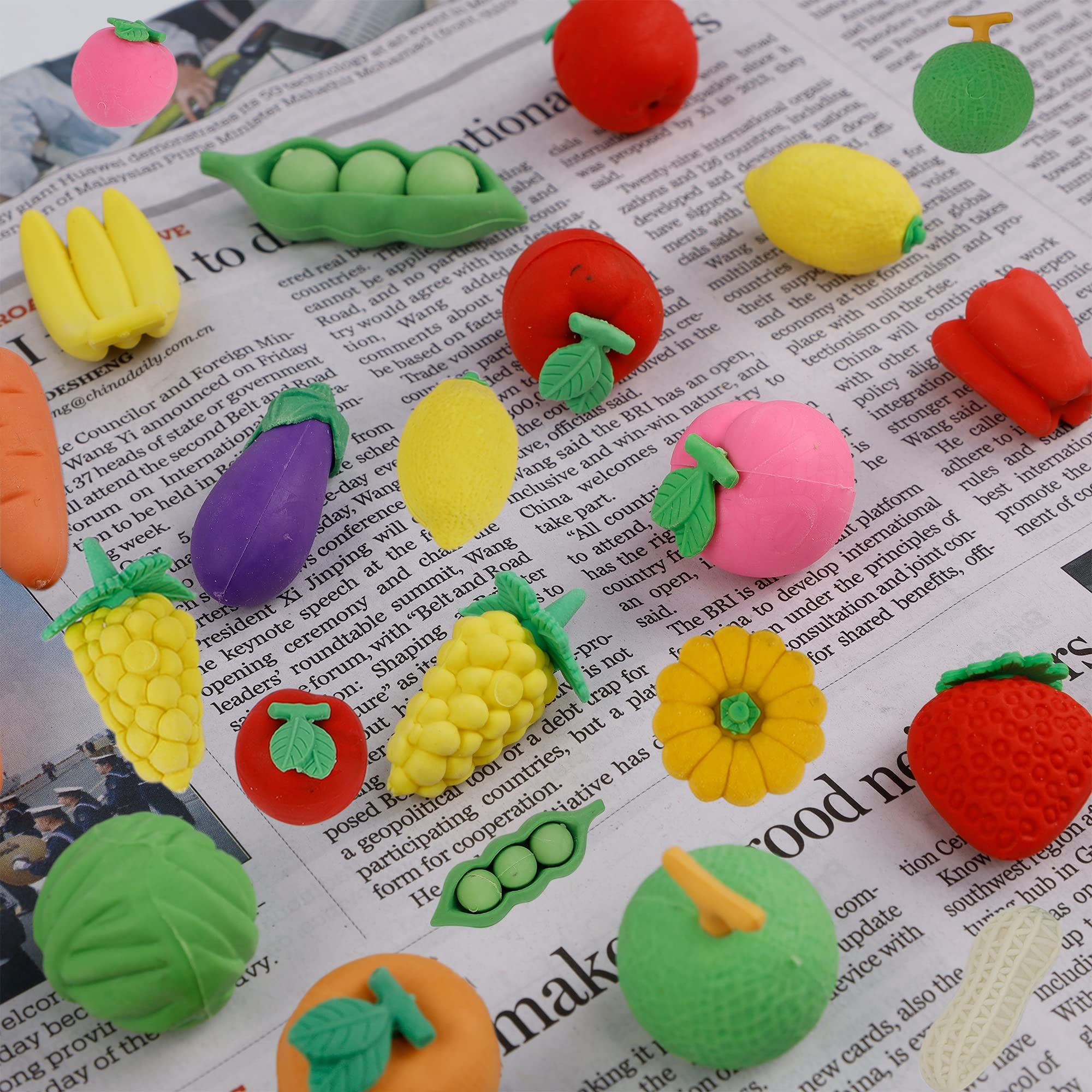 72 Pcs Assorted 3D Fruit & Vegetable Pencil Erasers Set - Mini Puzzle Erasers Bulk for Kids, Party Favors, Classroom Rewards & School Supplies - Fun Learning Toys for Math Games, Art Projects & Gift Giving