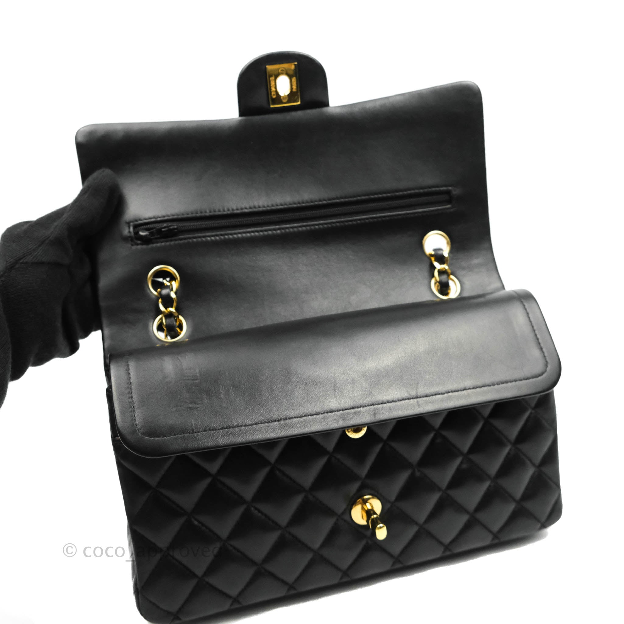 Chanel Classic Medium Double Flap Bag Black Lambskin Leather with Gold Hardware - Luxury Handbag for Women, Perfect for Evening Events & Special Occasions