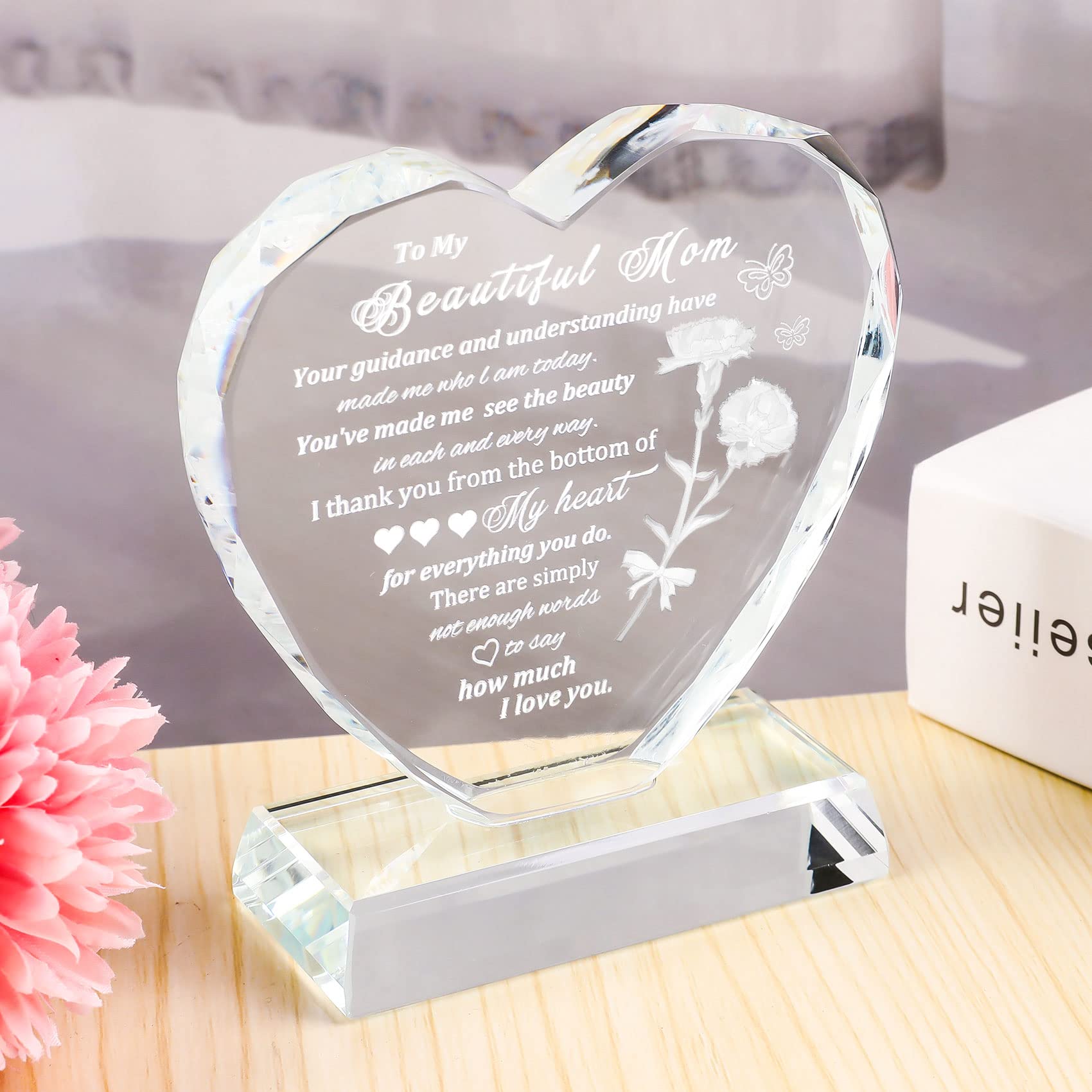Unique Heart-Shaped Glass Keepsake Gift for Mom - Birthday, Mother's Day, Christmas, Thanksgiving - Thoughtful Daughter to Mom Present for Women Who Have Everything - Perfect for Home Decor & Special Occasions