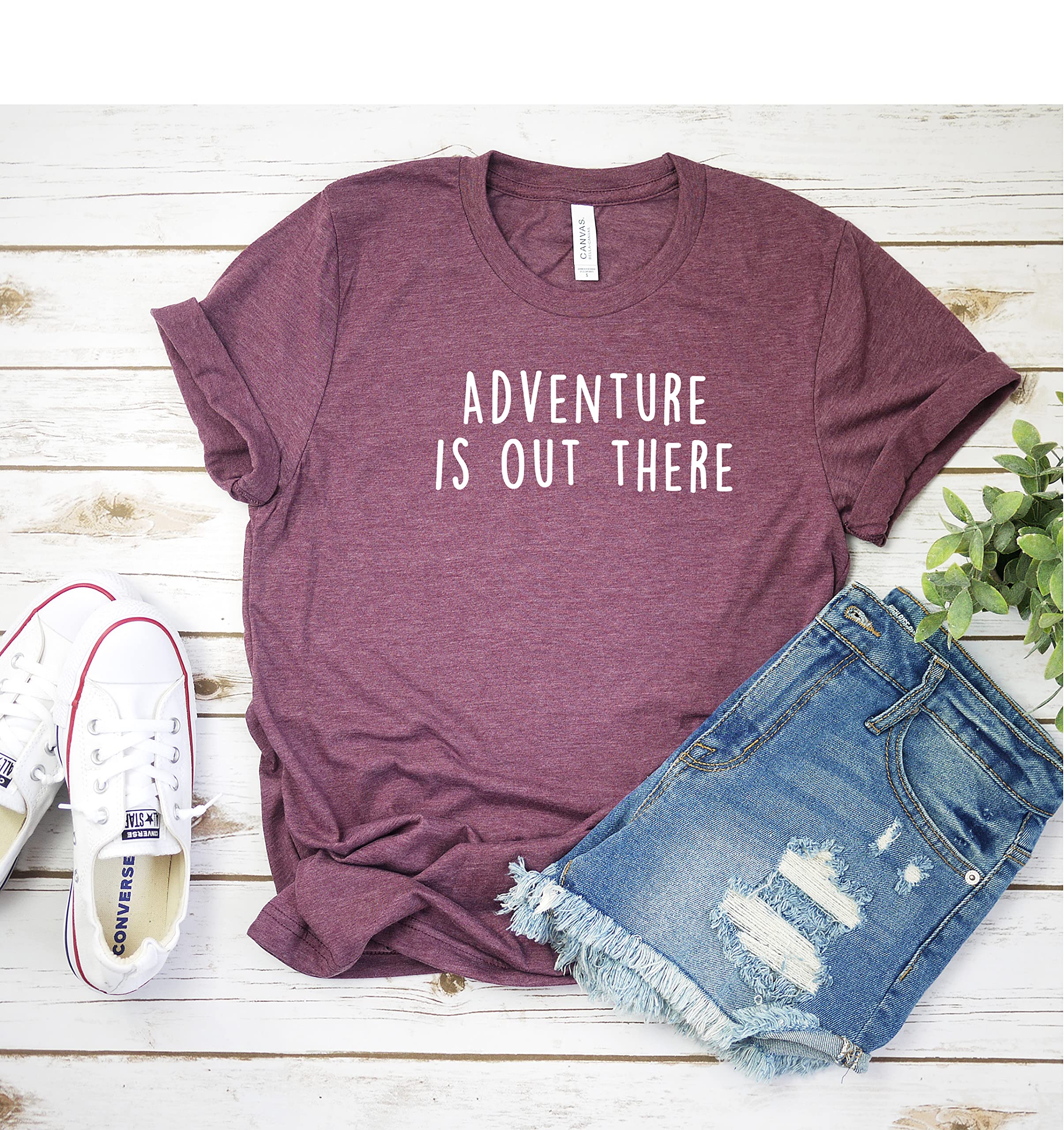Adventure Is Out There T-Shirt for Women - Explore Travel Hiking Graphic Tee - Casual Short Sleeve Top for Outdoor Activities, Camping & Road Trips