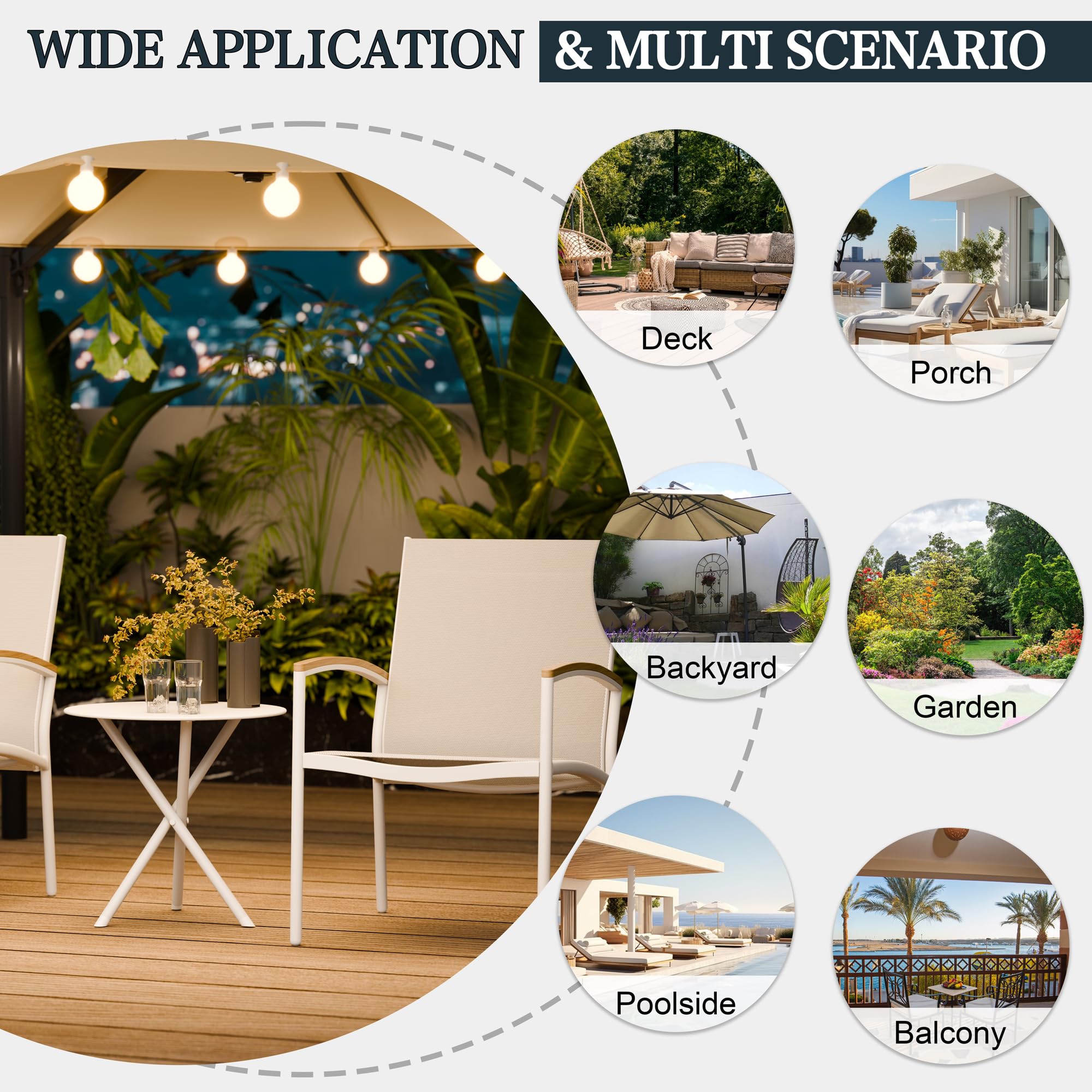 SUNLEI 3-Piece Outdoor Patio Bistro Set - Black Metal Chairs & Coffee Table Conversation Set for Garden, Balcony, or Backyard (Non-Rocking, White Finish) - Perfect for Relaxing, Entertaining, and Outdoor Dining