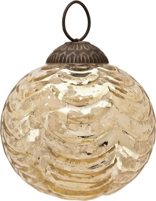 6 Pack 2.5 Inch Gold Nola Mercury Glass Waved Ball Ornaments - Elegant Christmas Tree Decorations for Holiday Home Party Decor