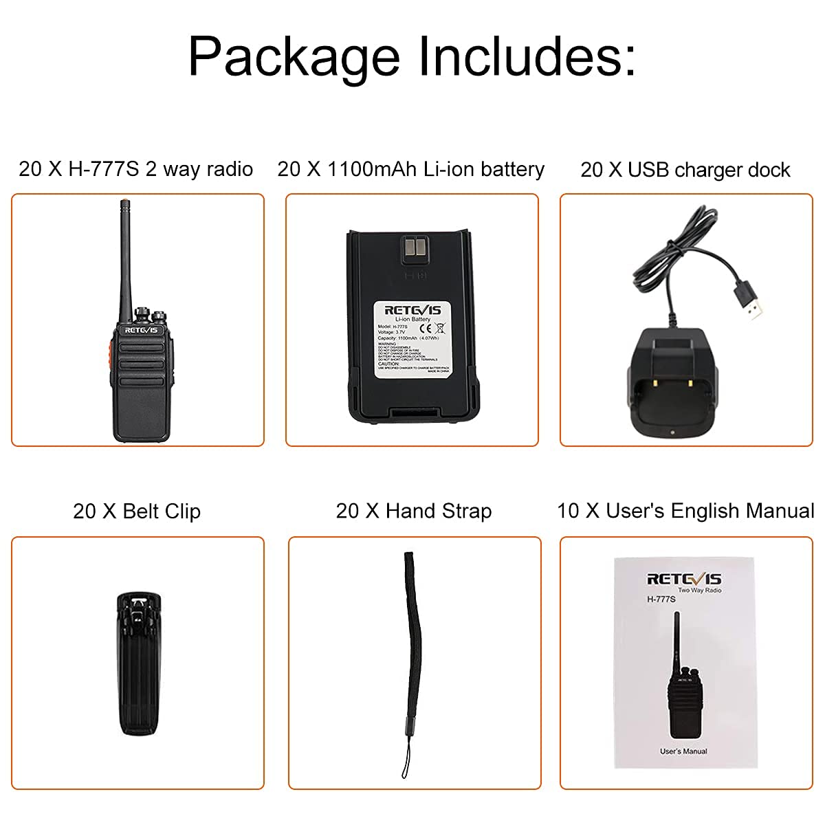 Retevis H-777S Long Range Rechargeable Two Way Radios for Adults - 20 Pack Walkie Talkies with VOX Hands Free & USB Charger Base - Ideal for Commercial Business, School, Hotel, Retail & Outdoor Activities