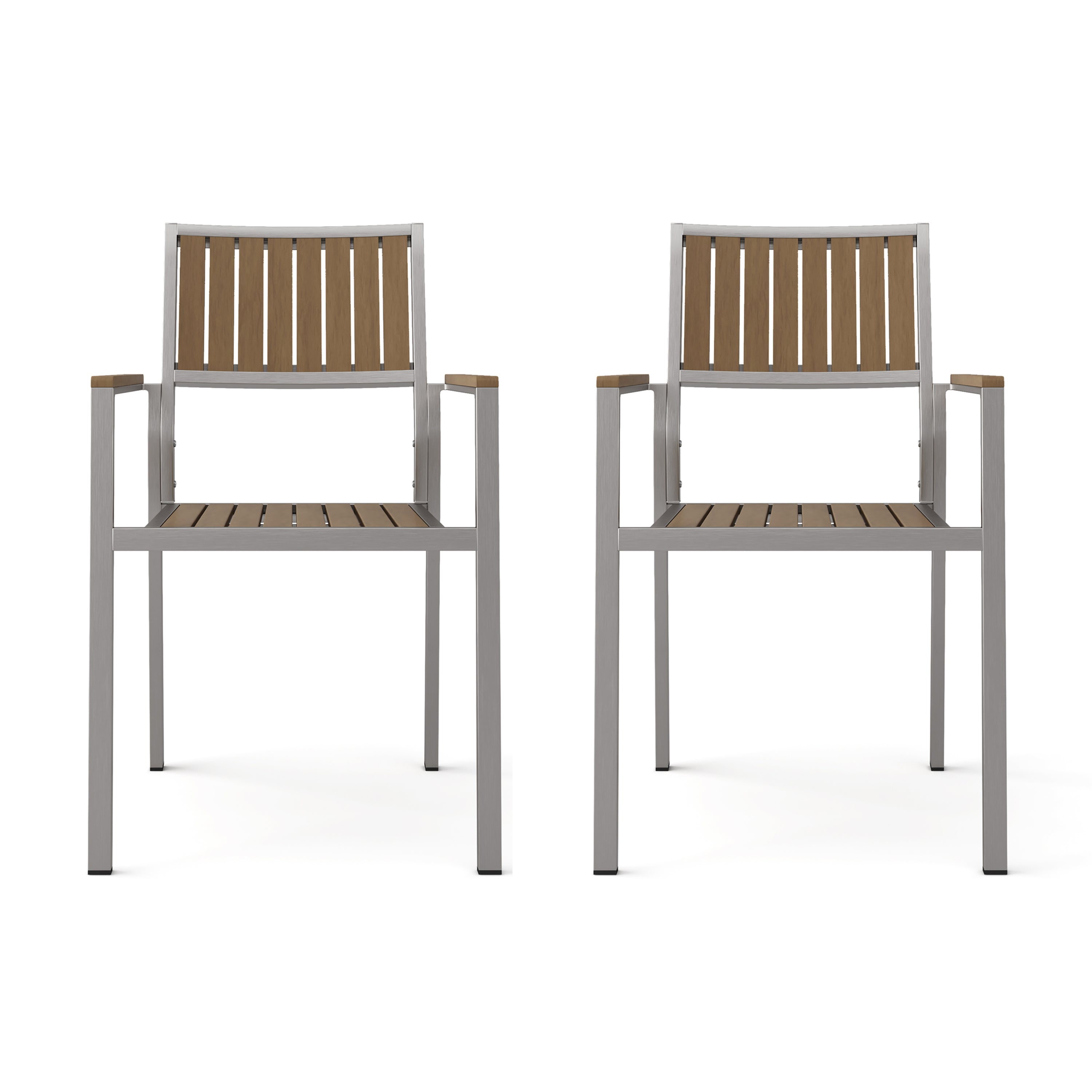 Premium Cape Coral Aluminum & Wood Dining Chairs (Set of 2) - Modern Outdoor Patio Furniture for Backyard, Garden & Poolside Dining