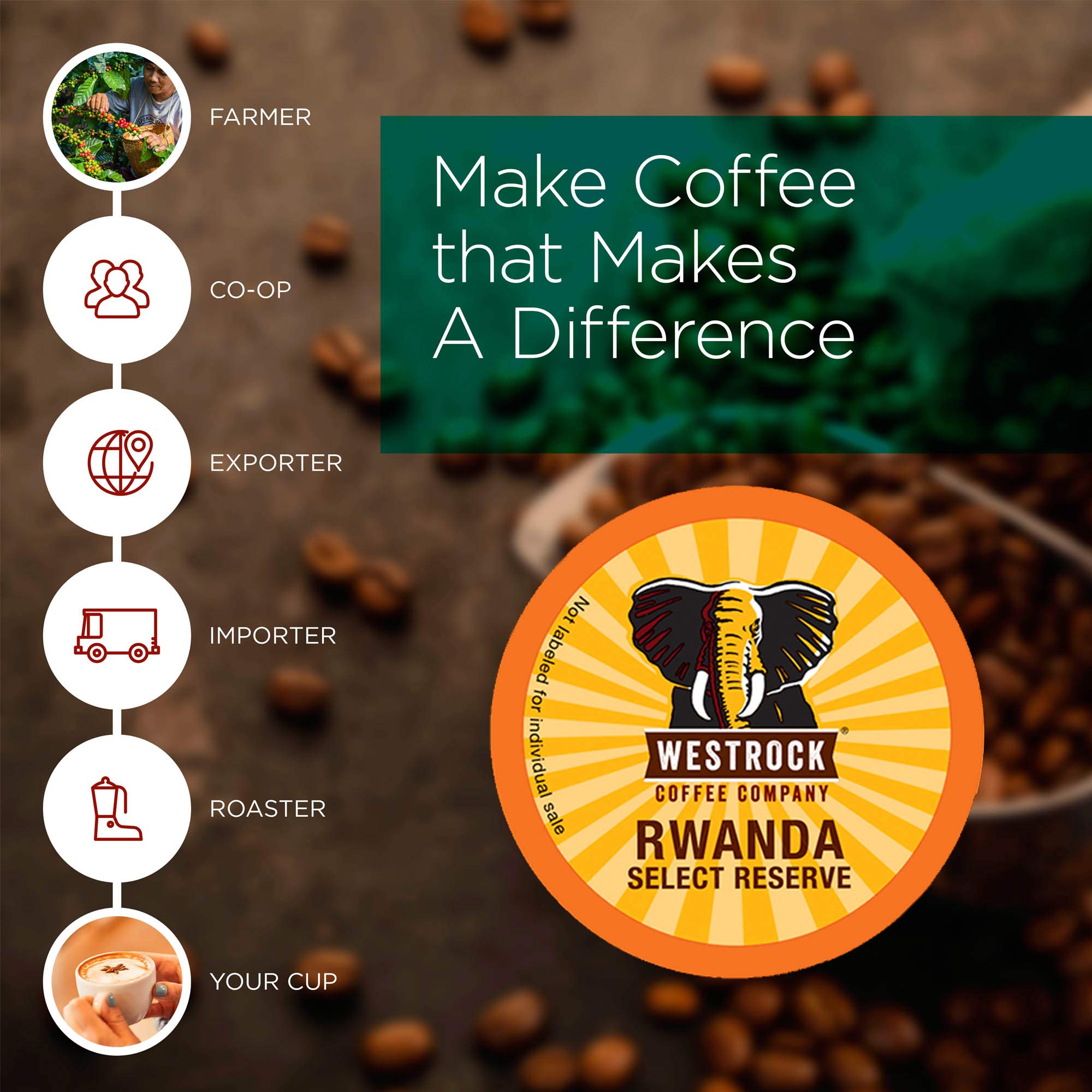 Westrock Coffee Company Rwanda Select Reserve Single Serve Coffee Cups - Dark Roast, 12 Count | Premium K-Cup Pods for Keurig Brewers | Perfect for Office, Home & Travel Use