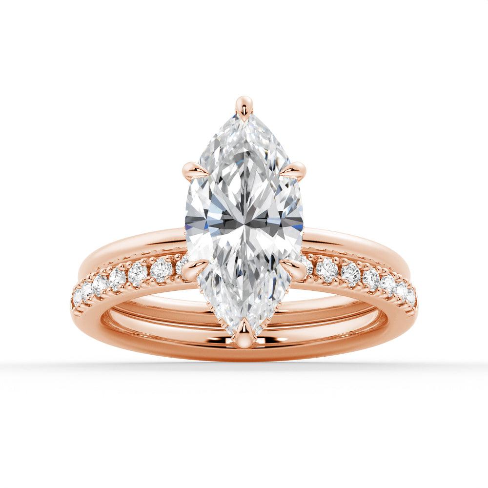 Petite Marquise Solitaire Moissanite Engagement Ring & Wedding Band Set for Couples - Perfect for Proposals, Anniversaries, and Romantic Occasions