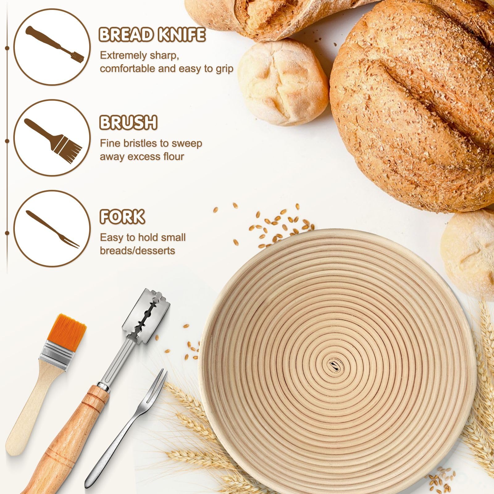 9 Inch Round Banneton Bread Proofing Basket - Natural Rattan Dough Rising Basket for Sourdough & Artisan Bread Baking - Perfect for Home Bakers & Professionals - Ideal for Kitchen, Bakery & Bread Making Classes