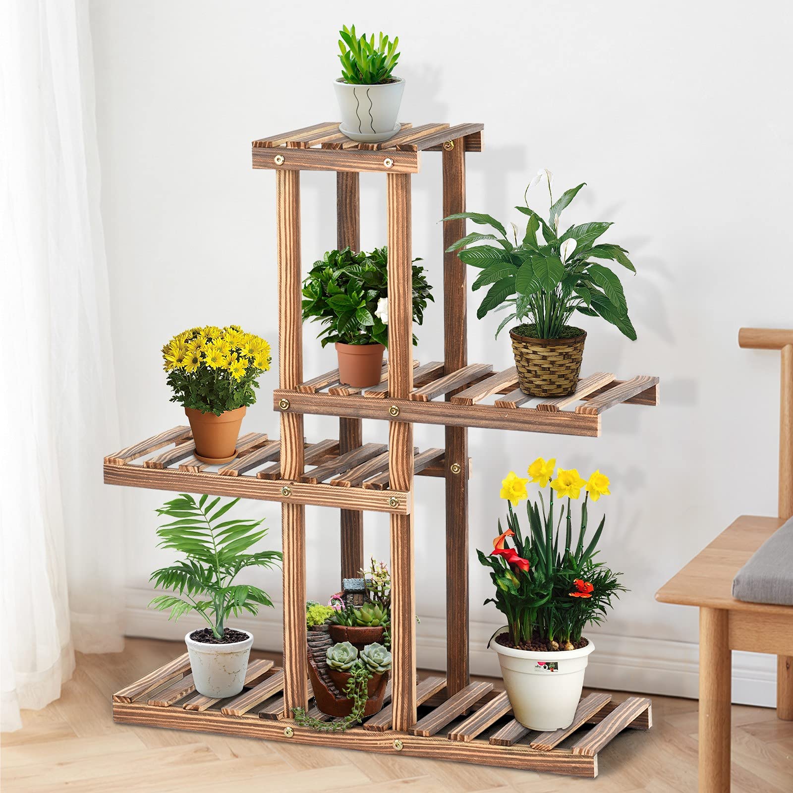 3 Tier Pine Wood Plant Stand - Indoor Outdoor Multi Layer Flower Shelf Rack for Garden, Patio, Living Room, Balcony & Bedroom | Sturdy Planter Display Shelving Unit for Plants, Succulents & Home Decor