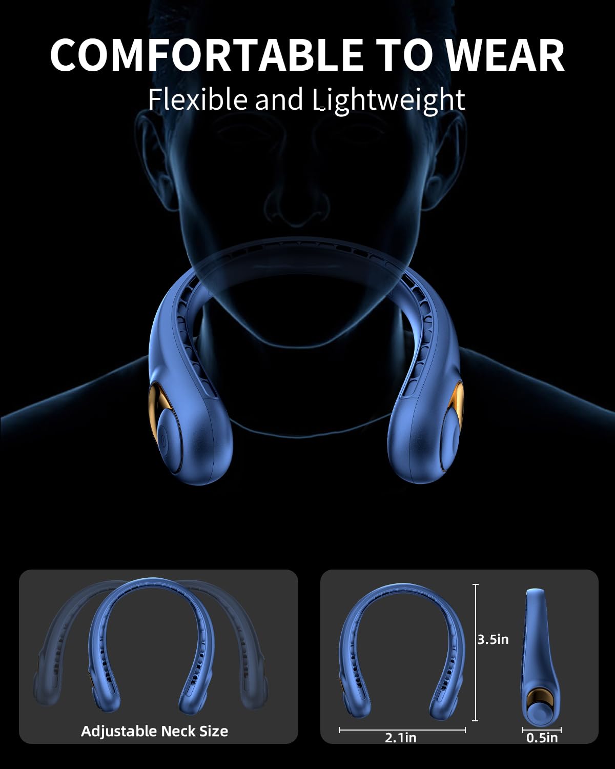 Portable Neck Fan with LED Indicator - USB-C Rechargeable 5200mAh Battery, 3-Speed Adjustable Hands-Free Bladeless Cooling Fan - Ultra Quiet Personal Fan for Home, Office, Gym, Travel, Hiking & Outdoor Activities
